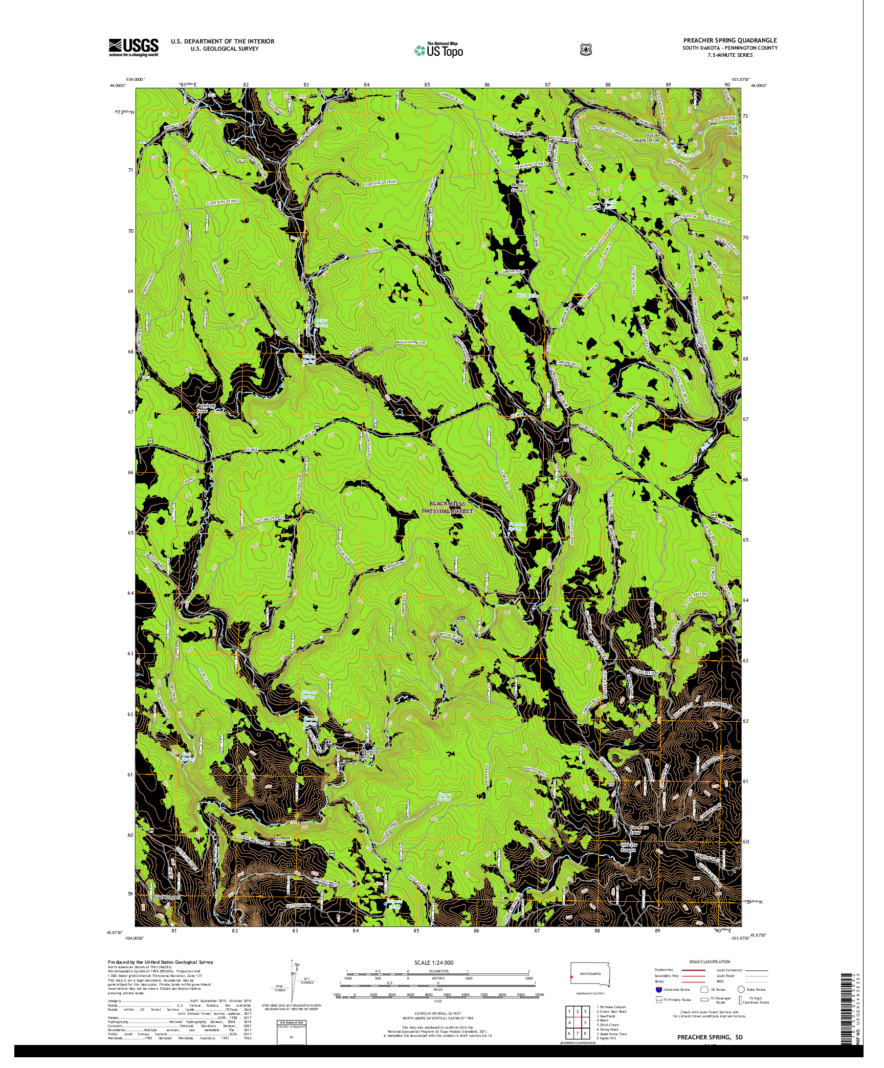 USGS US TOPO 7.5-MINUTE MAP FOR PREACHER SPRING, SD 2017