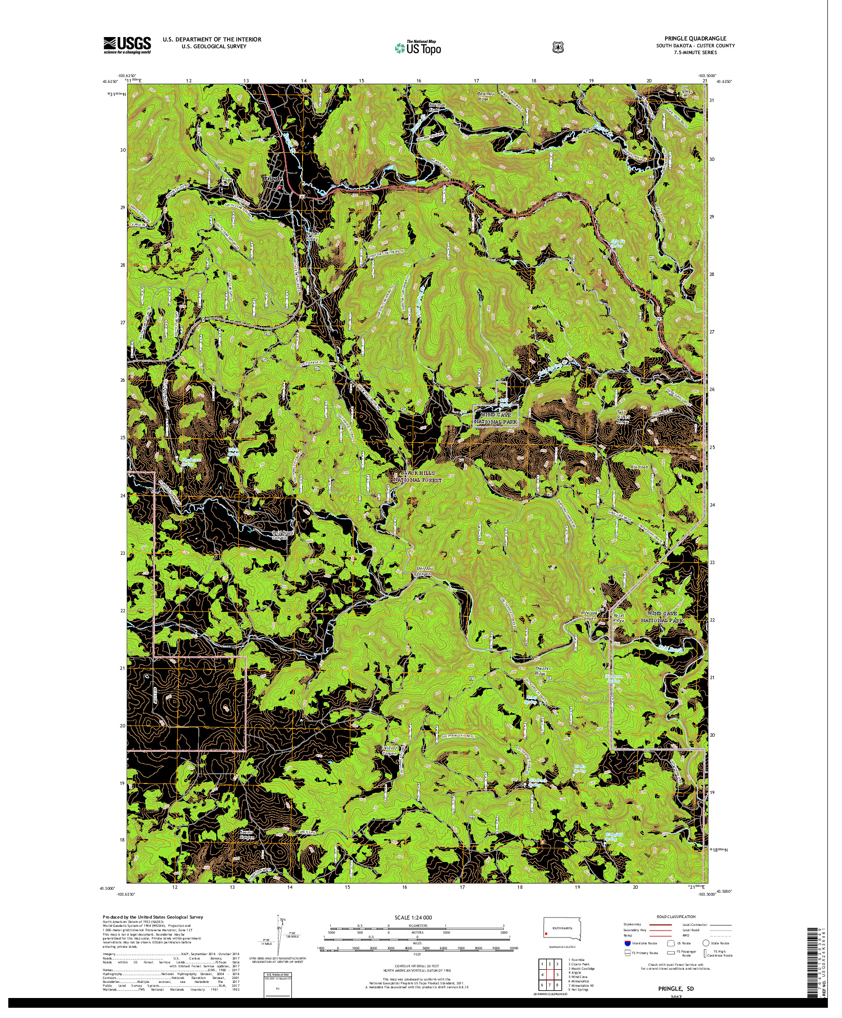 USGS US TOPO 7.5-MINUTE MAP FOR PRINGLE, SD 2017