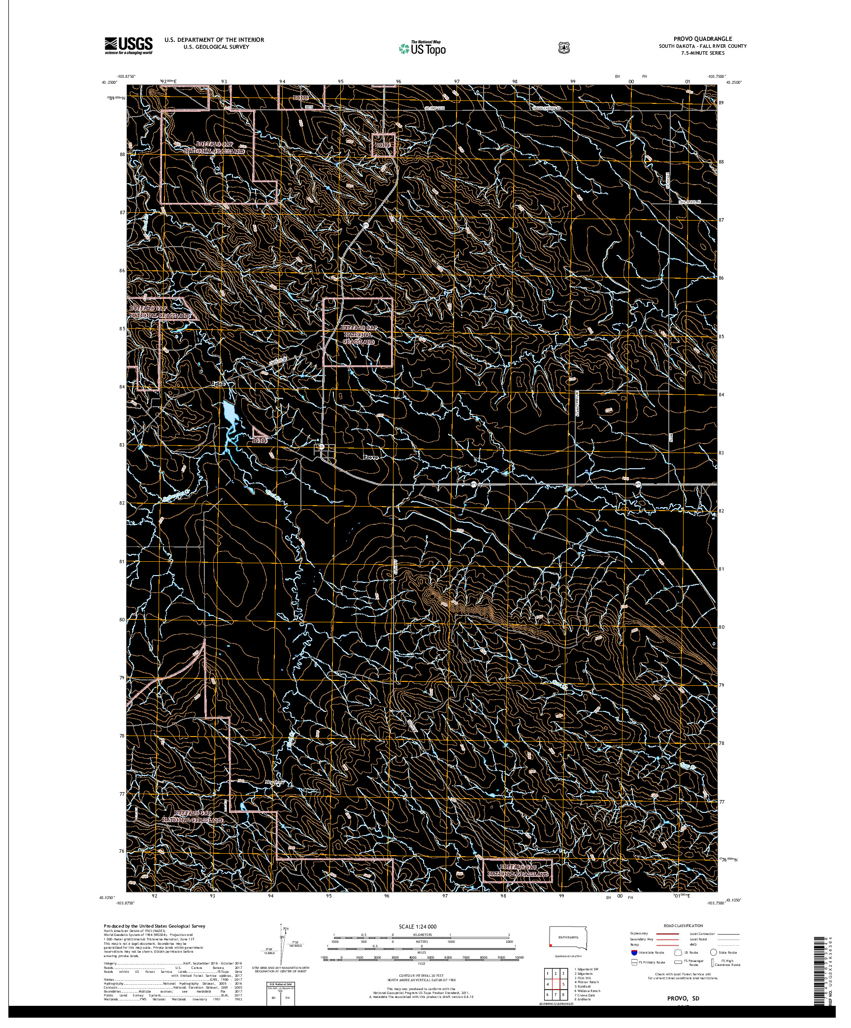 USGS US TOPO 7.5-MINUTE MAP FOR PROVO, SD 2017