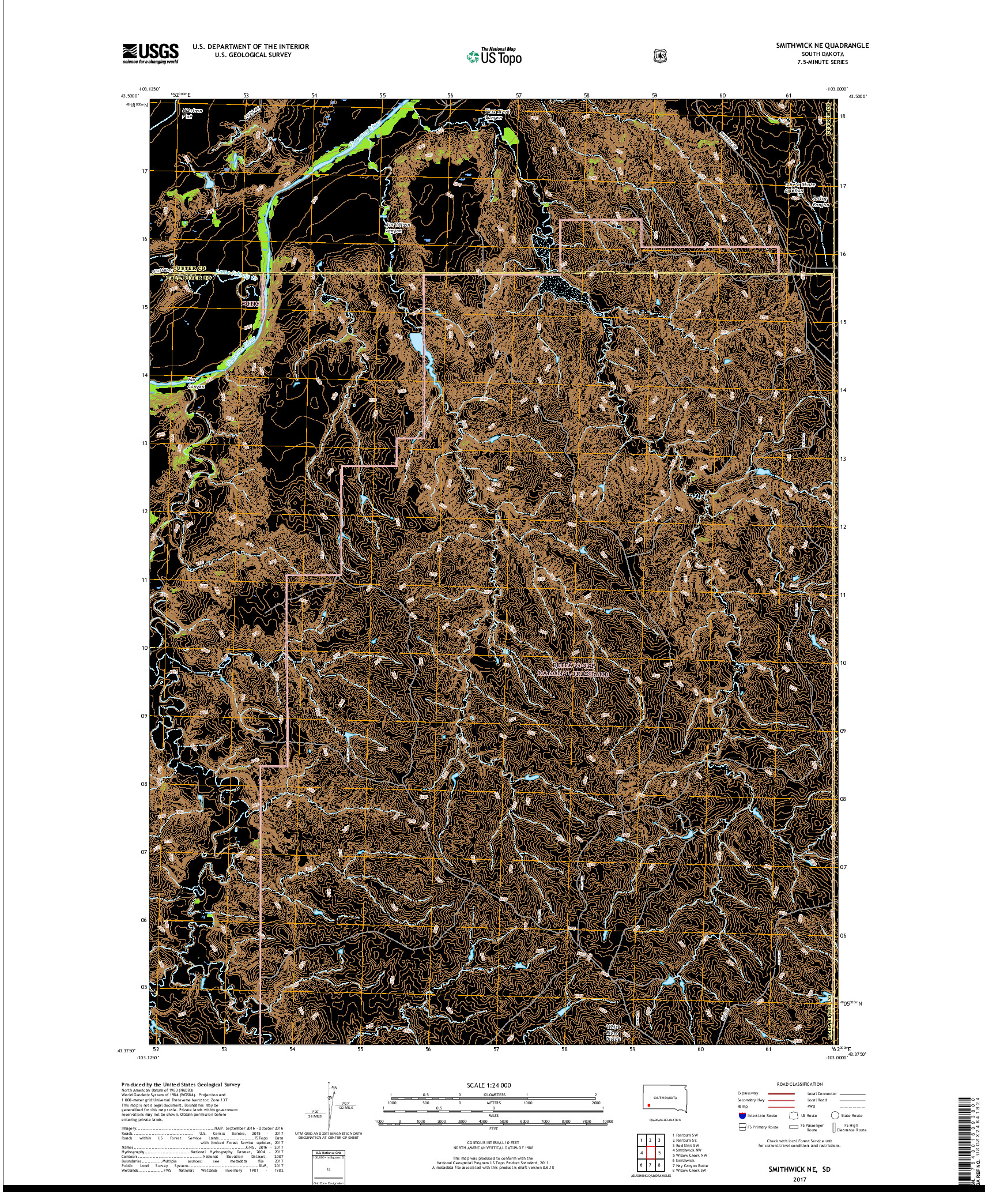 USGS US TOPO 7.5-MINUTE MAP FOR SMITHWICK NE, SD 2017