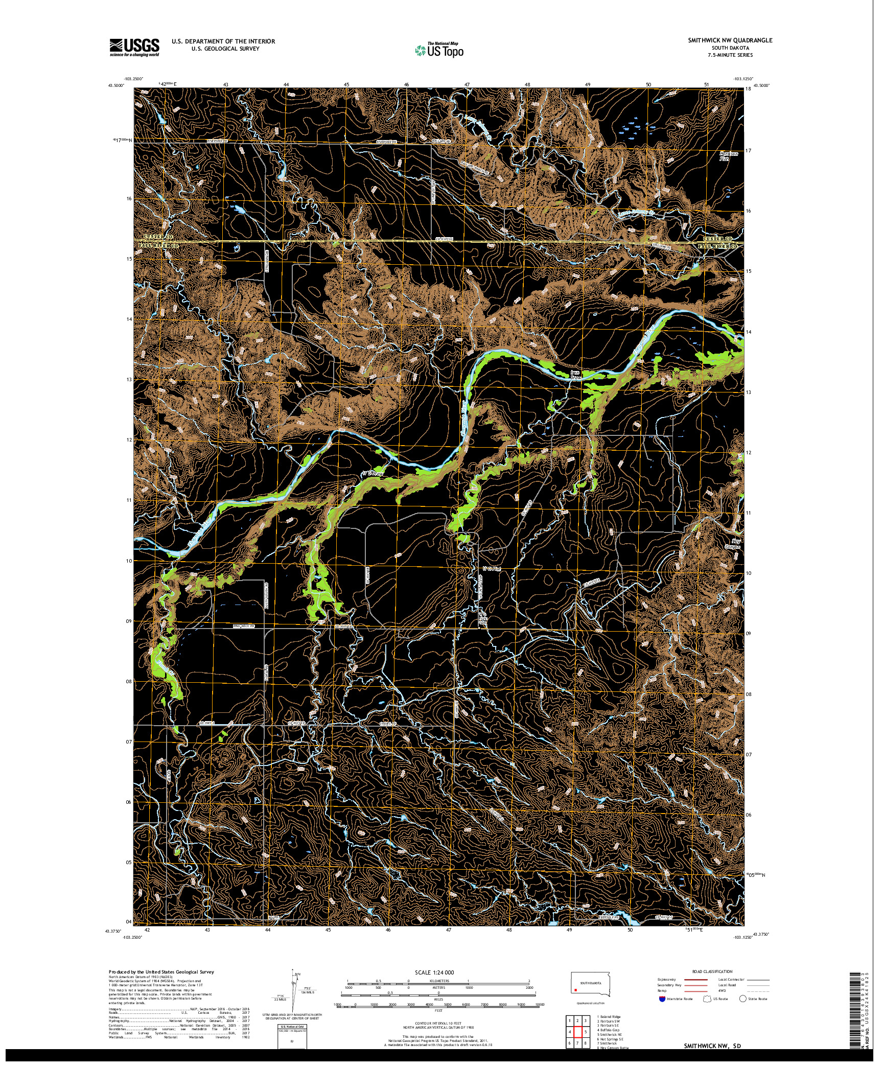 USGS US TOPO 7.5-MINUTE MAP FOR SMITHWICK NW, SD 2017