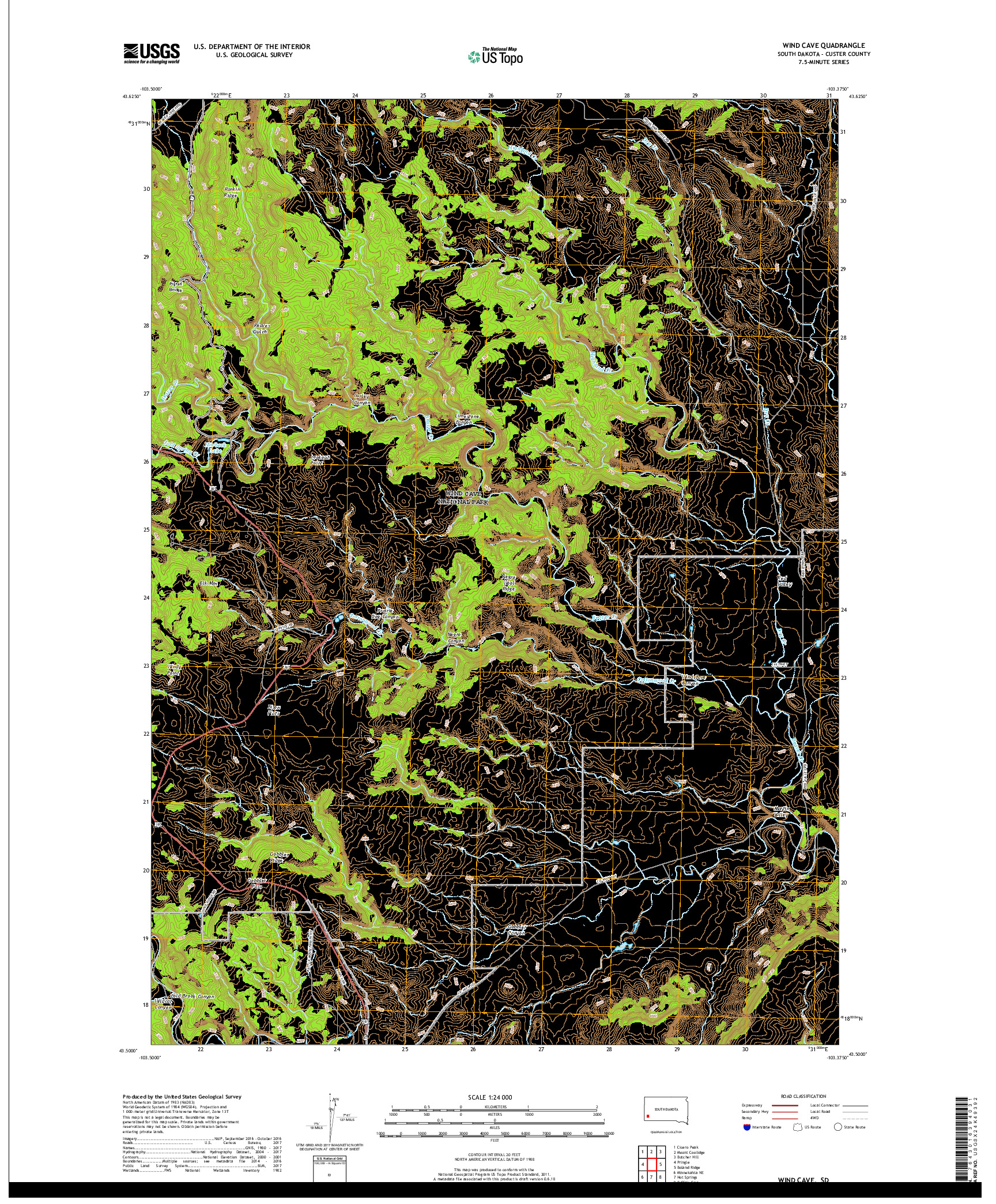 USGS US TOPO 7.5-MINUTE MAP FOR WIND CAVE, SD 2017
