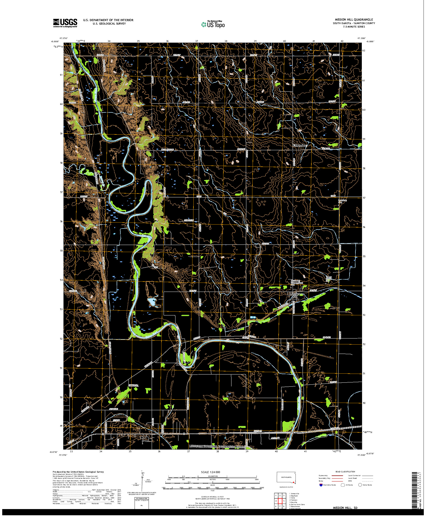 USGS US TOPO 7.5-MINUTE MAP FOR MISSION HILL, SD 2017