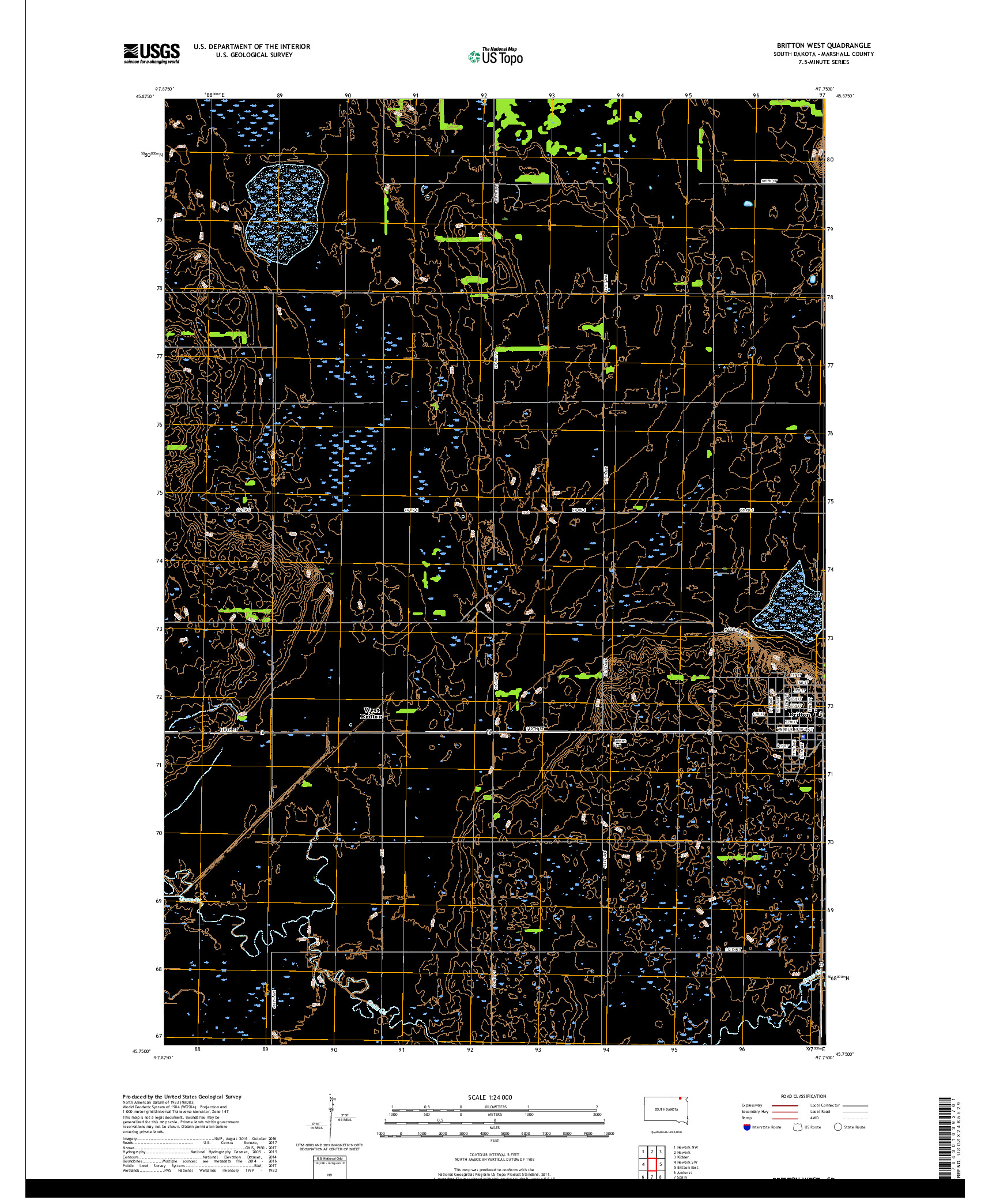 USGS US TOPO 7.5-MINUTE MAP FOR BRITTON WEST, SD 2017