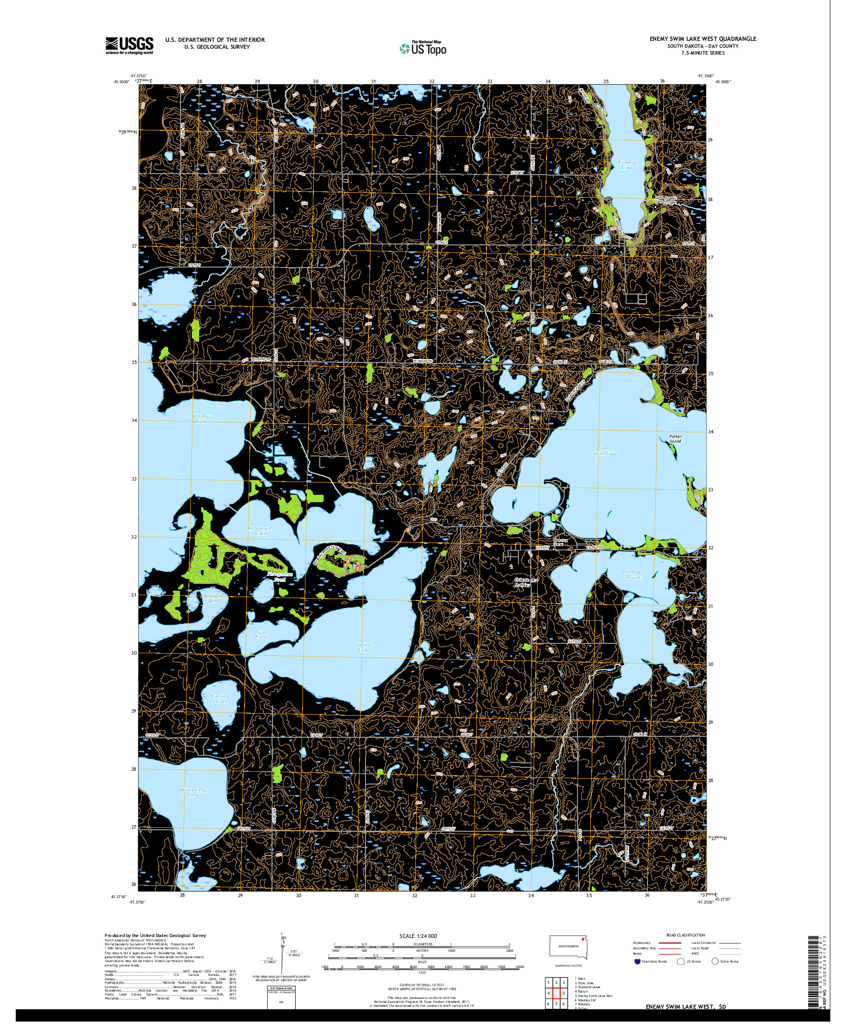 USGS US TOPO 7.5-MINUTE MAP FOR ENEMY SWIM LAKE WEST, SD 2017