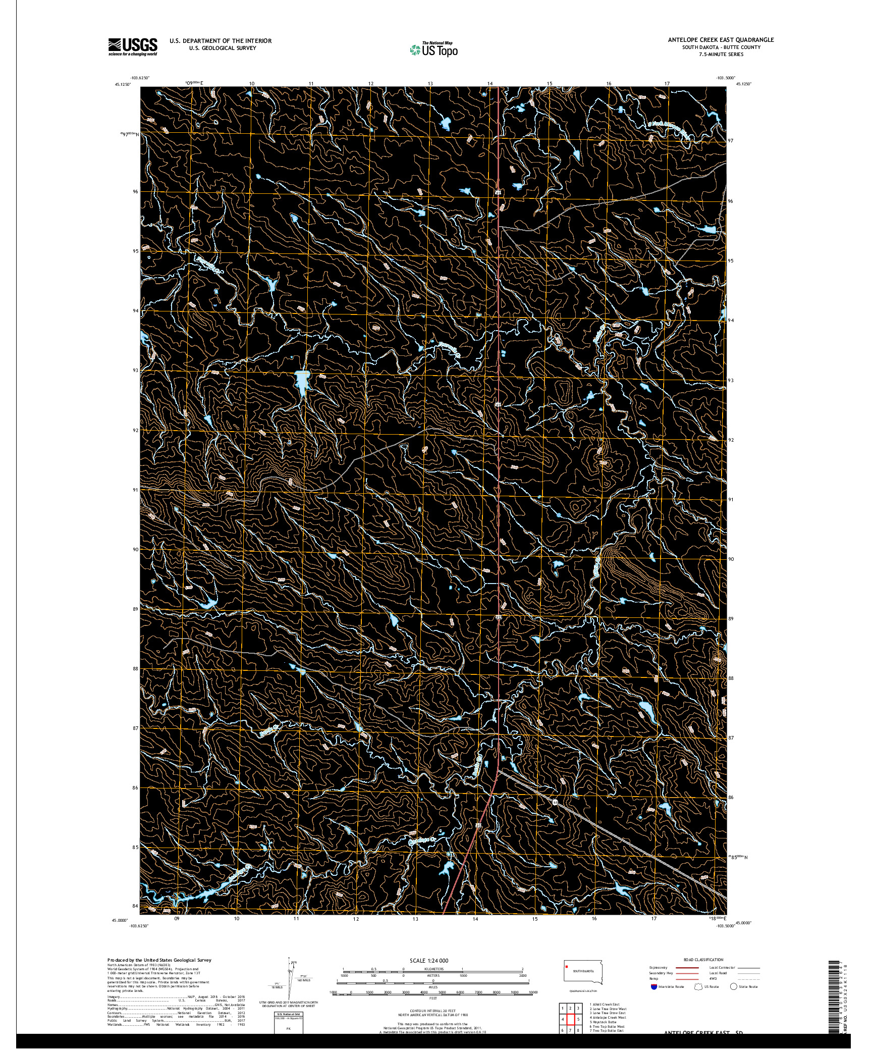 USGS US TOPO 7.5-MINUTE MAP FOR ANTELOPE CREEK EAST, SD 2017