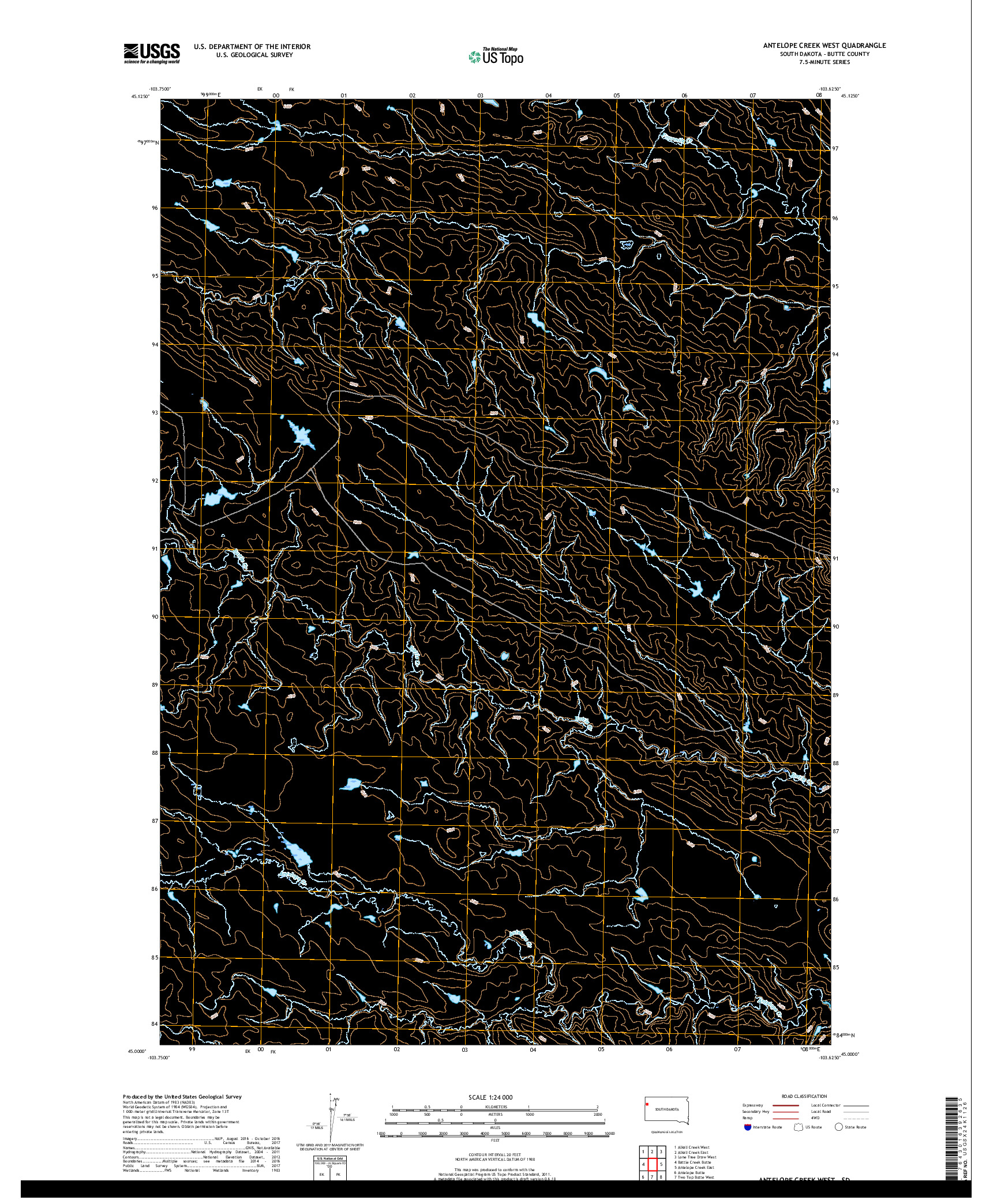 USGS US TOPO 7.5-MINUTE MAP FOR ANTELOPE CREEK WEST, SD 2017