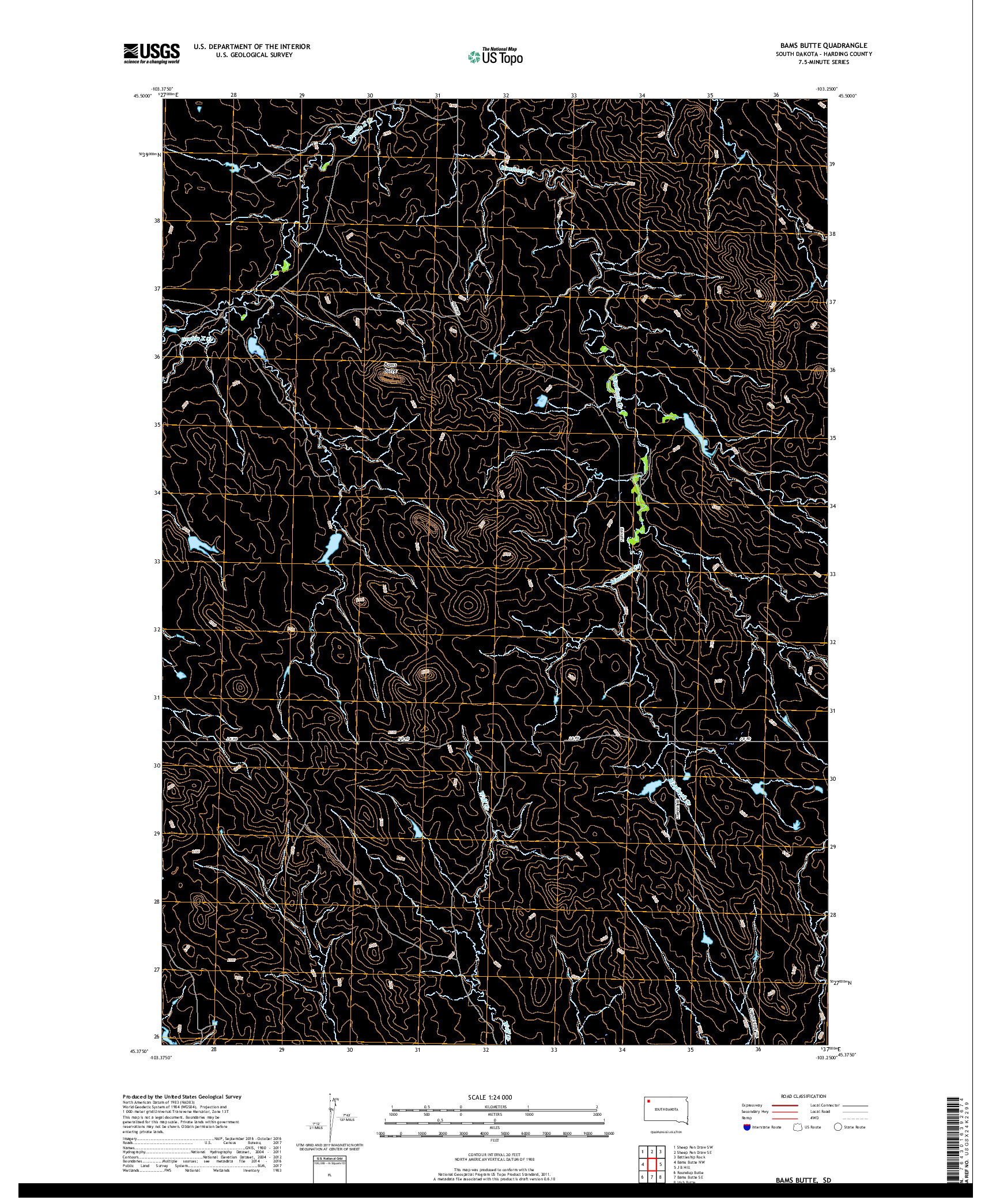 USGS US TOPO 7.5-MINUTE MAP FOR BAMS BUTTE, SD 2017