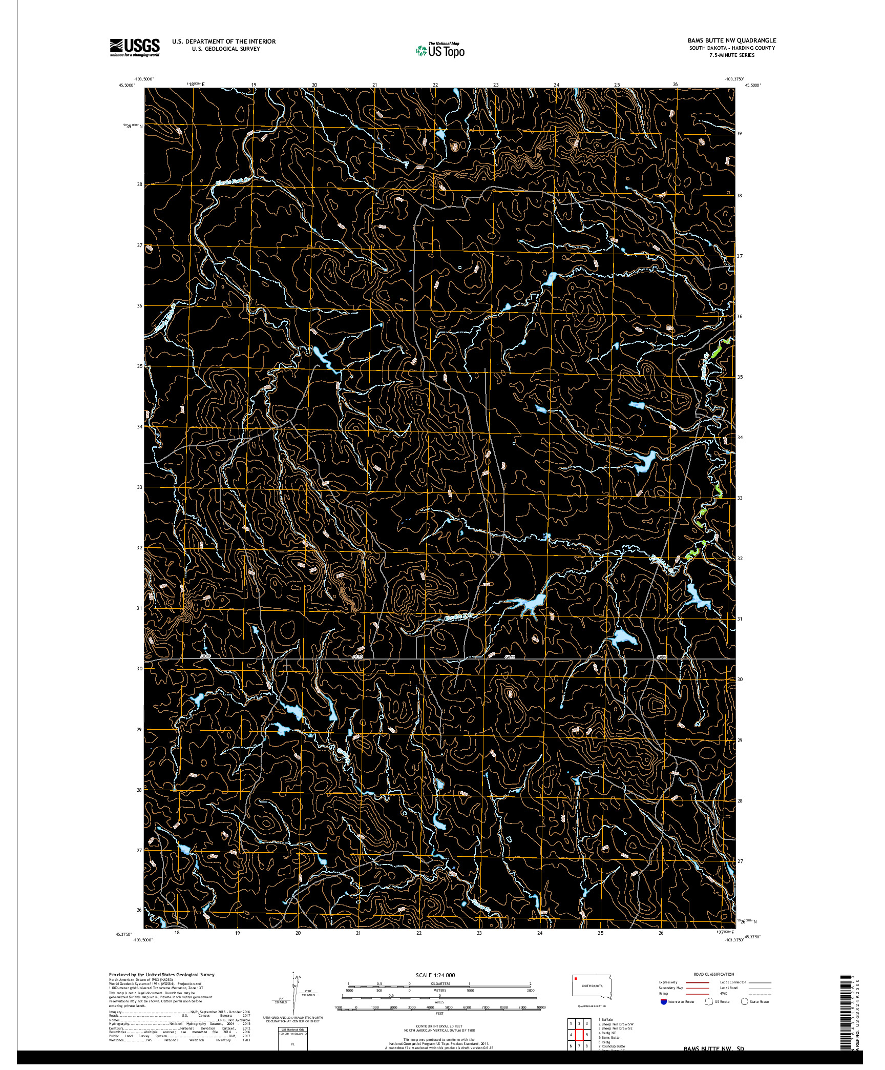 USGS US TOPO 7.5-MINUTE MAP FOR BAMS BUTTE NW, SD 2017