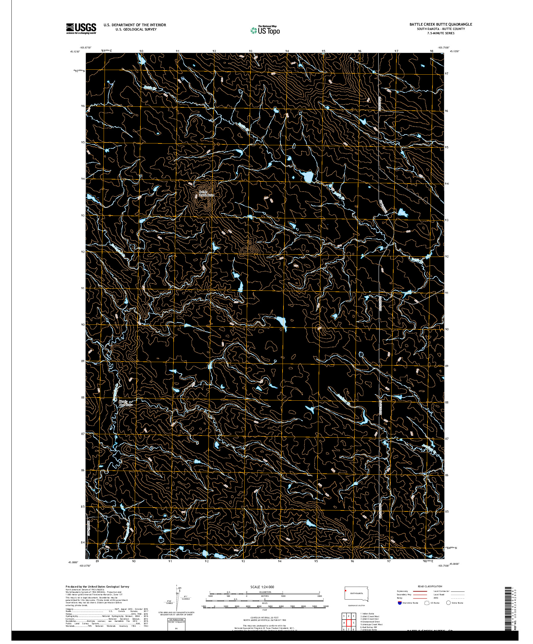 USGS US TOPO 7.5-MINUTE MAP FOR BATTLE CREEK BUTTE, SD 2017