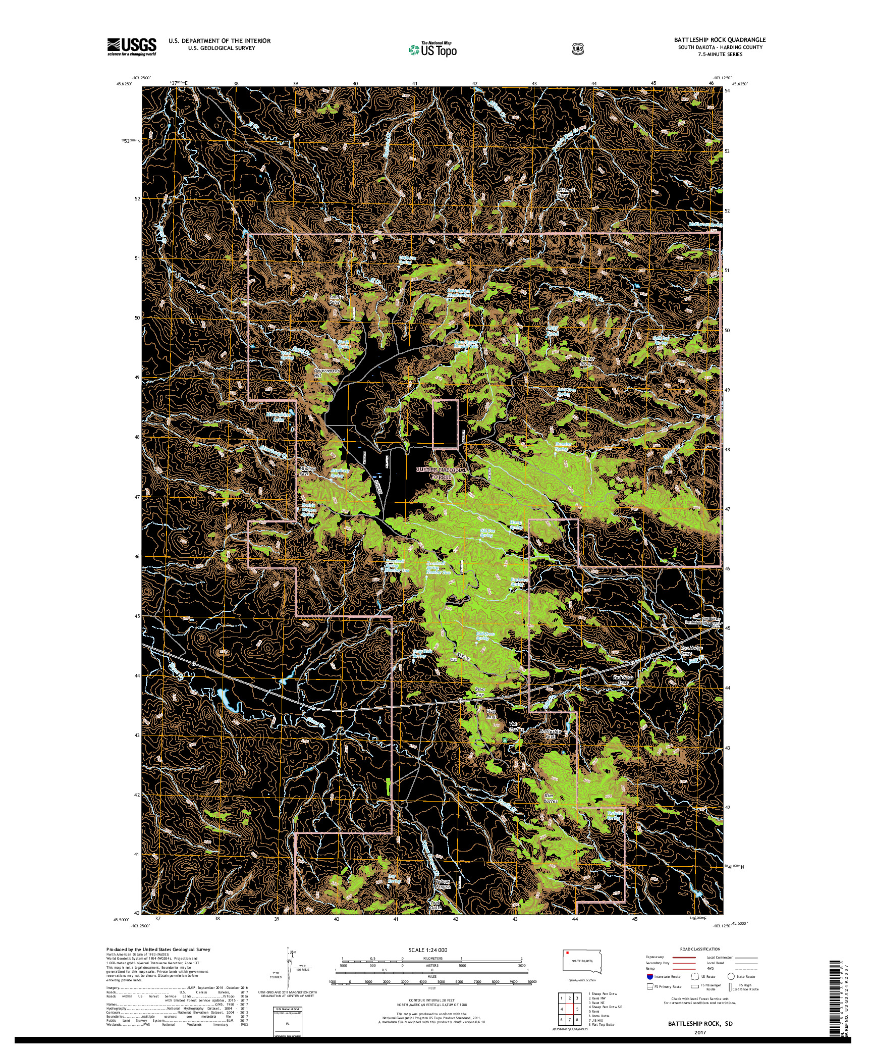 USGS US TOPO 7.5-MINUTE MAP FOR BATTLESHIP ROCK, SD 2017