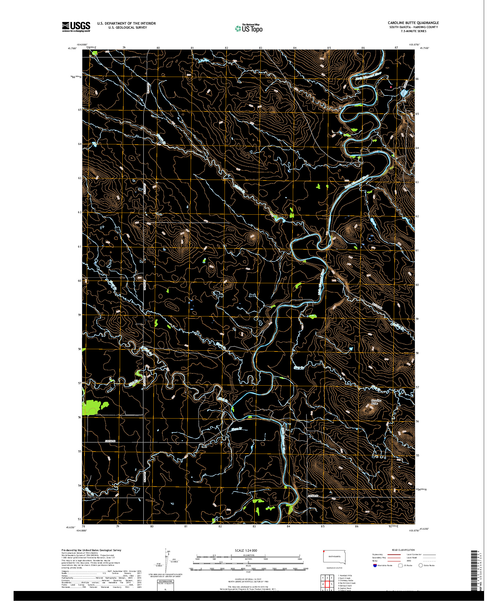 USGS US TOPO 7.5-MINUTE MAP FOR CAROLINE BUTTE, SD 2017