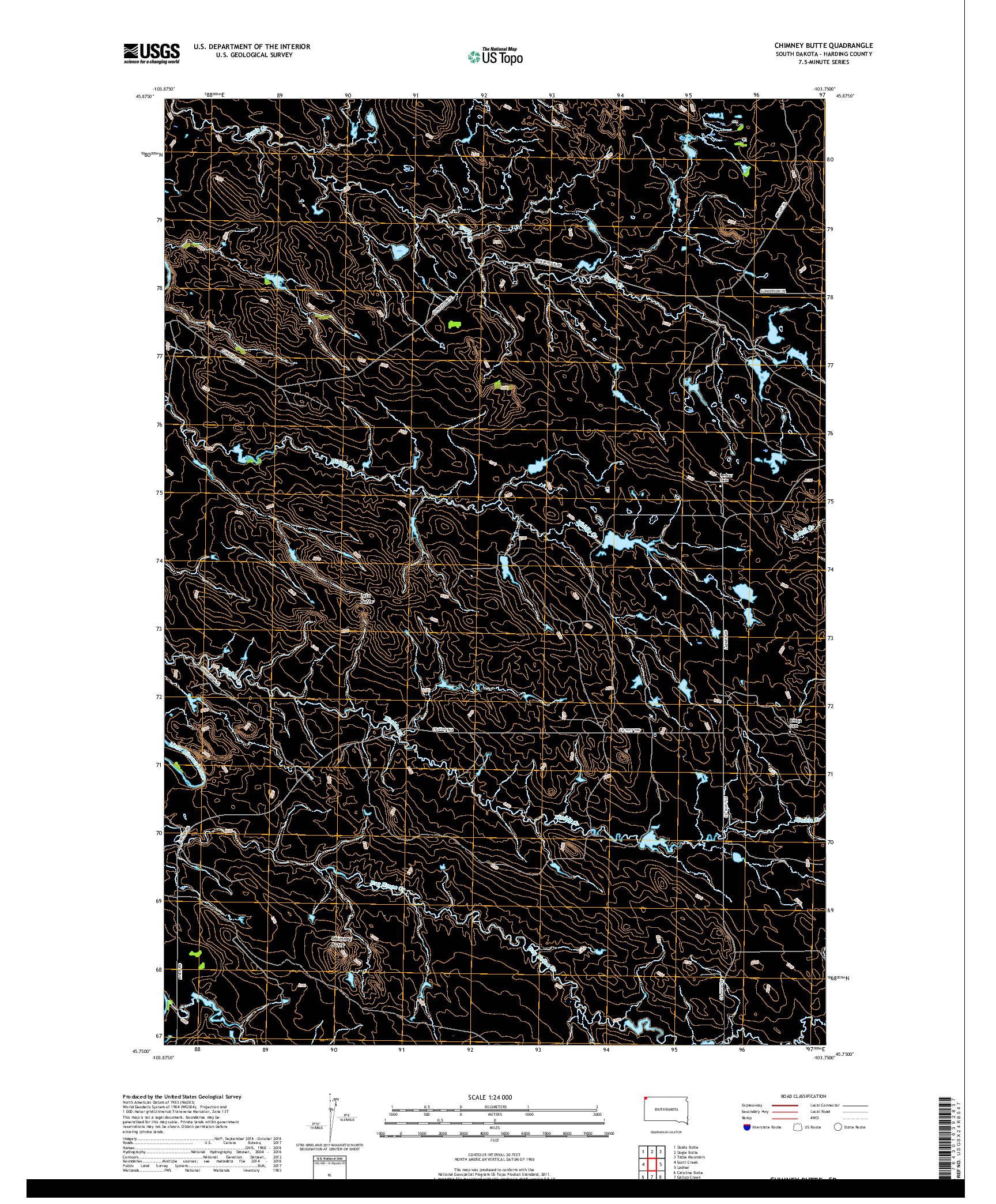 USGS US TOPO 7.5-MINUTE MAP FOR CHIMNEY BUTTE, SD 2017