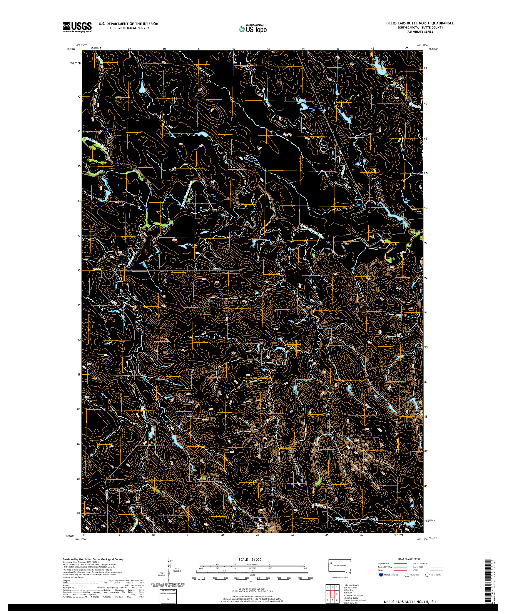 USGS US TOPO 7.5-MINUTE MAP FOR DEERS EARS BUTTE NORTH, SD 2017