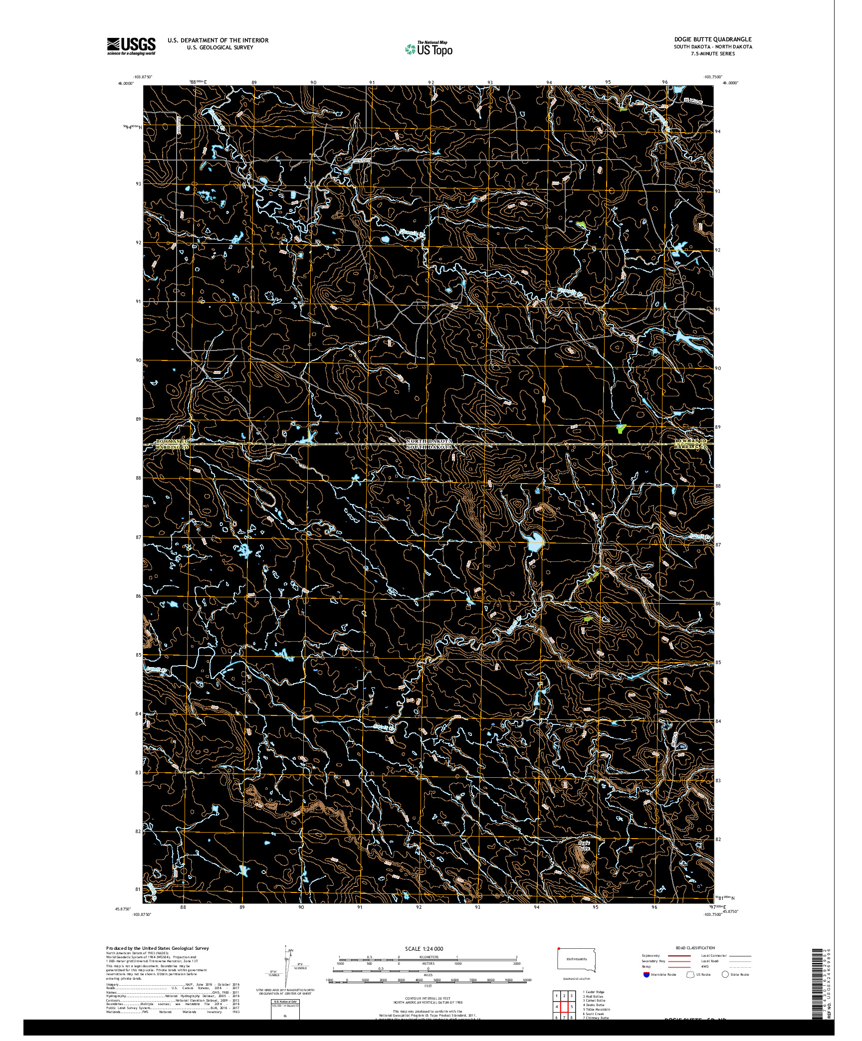 USGS US TOPO 7.5-MINUTE MAP FOR DOGIE BUTTE, SD,ND 2017