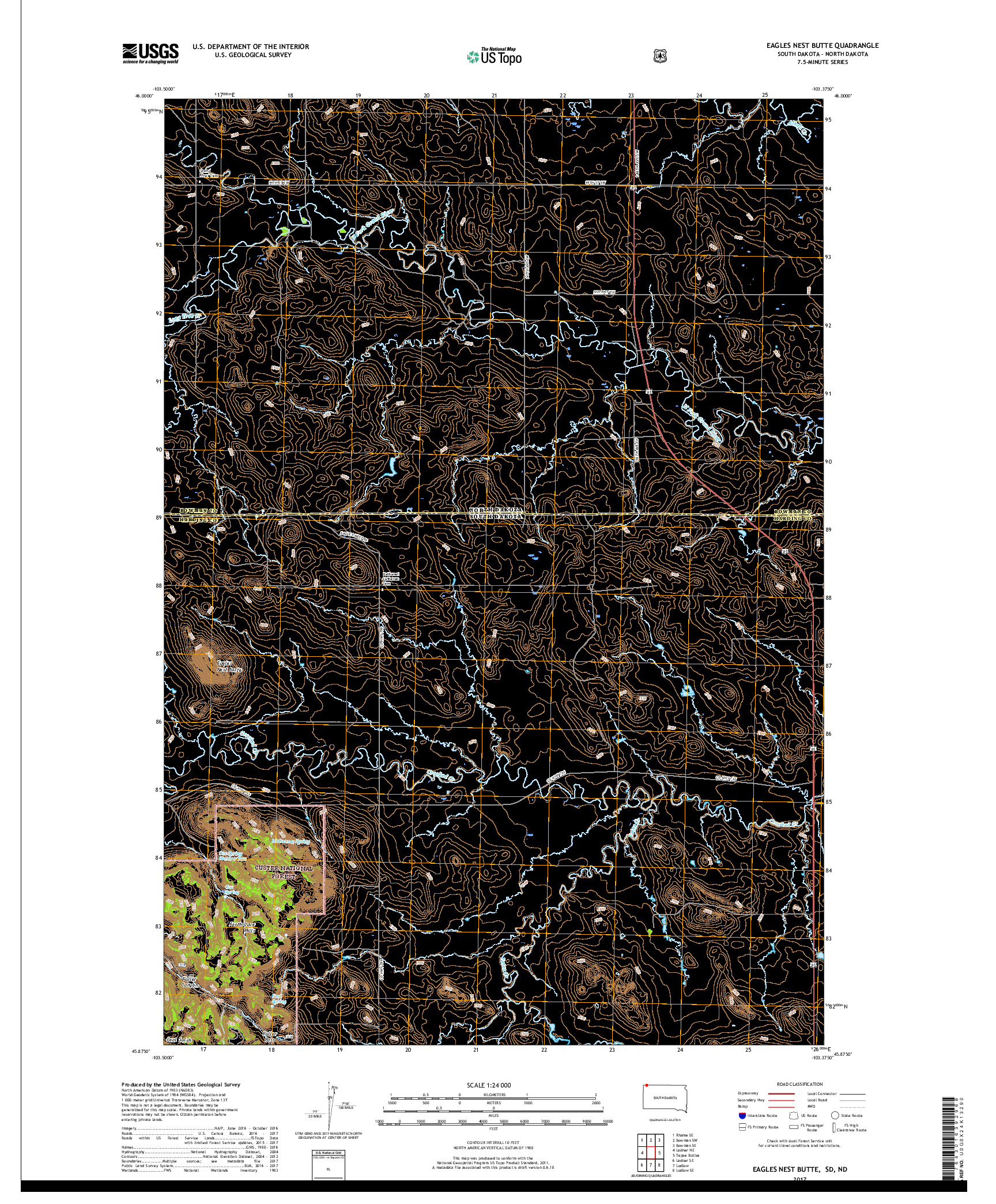 USGS US TOPO 7.5-MINUTE MAP FOR EAGLES NEST BUTTE, SD,ND 2017