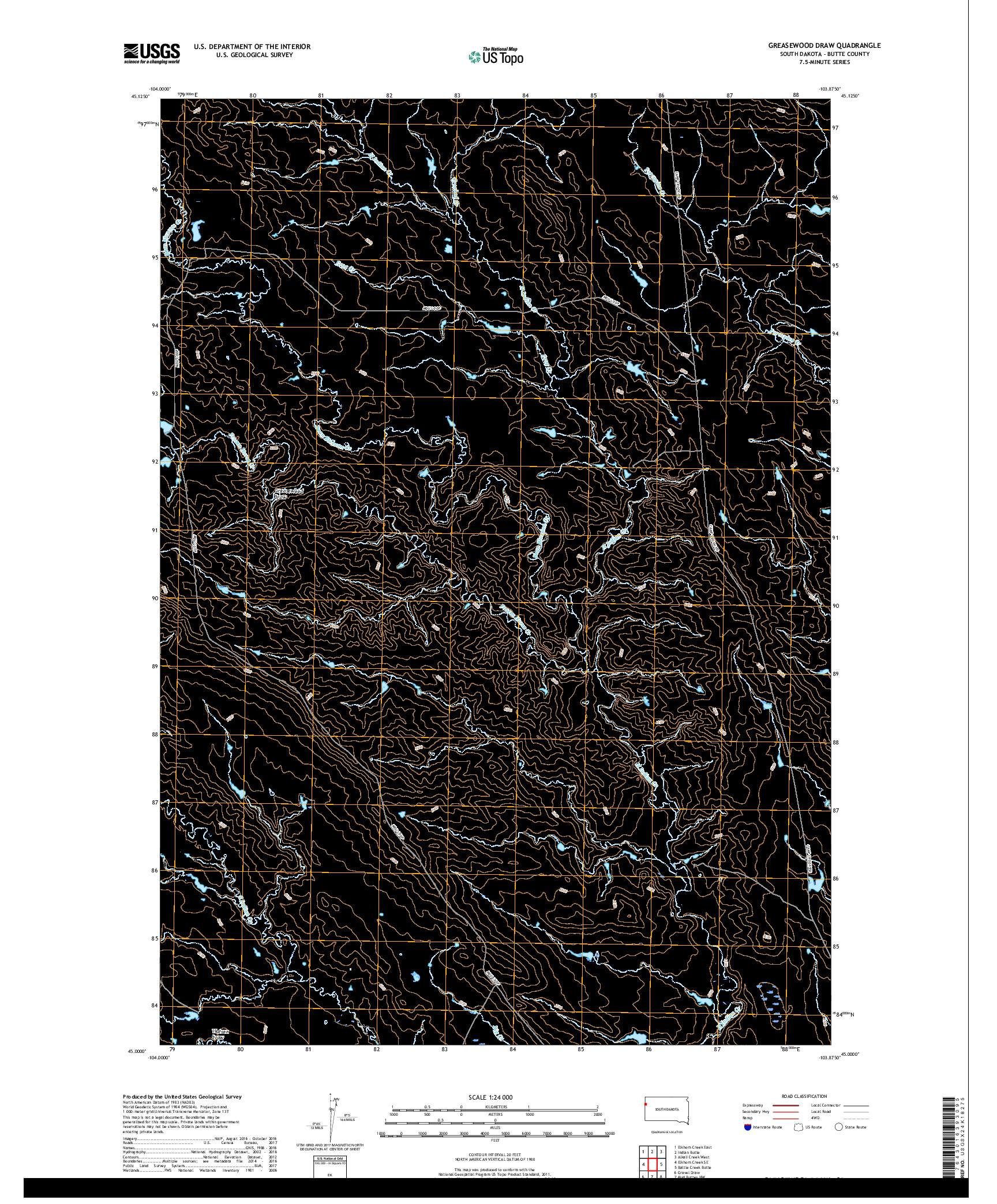 USGS US TOPO 7.5-MINUTE MAP FOR GREASEWOOD DRAW, SD 2017