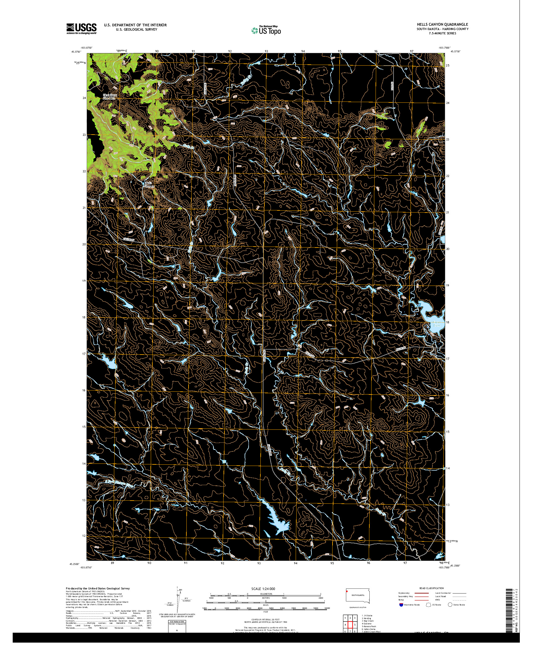 USGS US TOPO 7.5-MINUTE MAP FOR HELLS CANYON, SD 2017