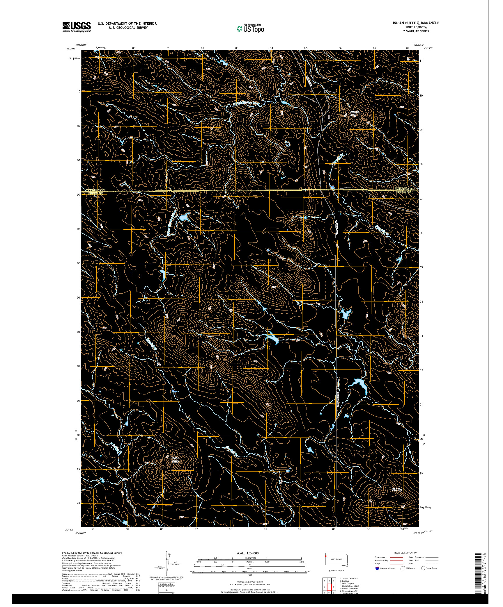 USGS US TOPO 7.5-MINUTE MAP FOR INDIAN BUTTE, SD 2017