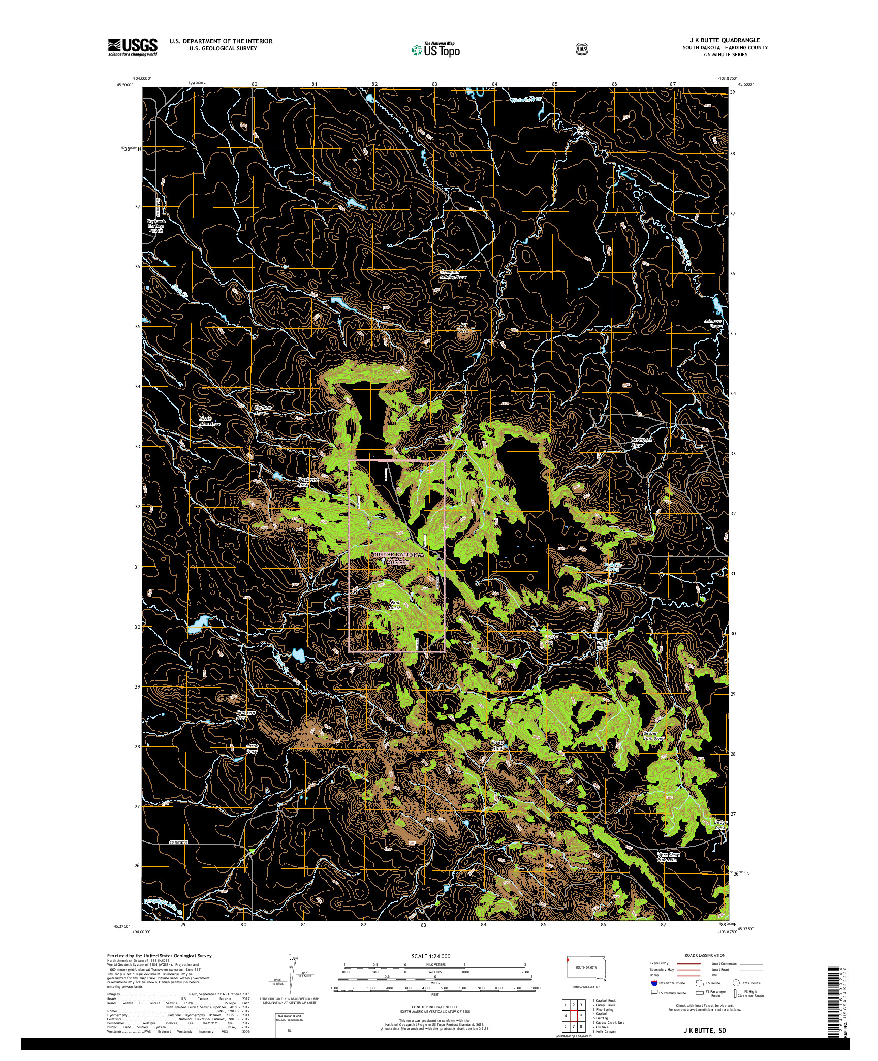 USGS US TOPO 7.5-MINUTE MAP FOR J K BUTTE, SD 2017