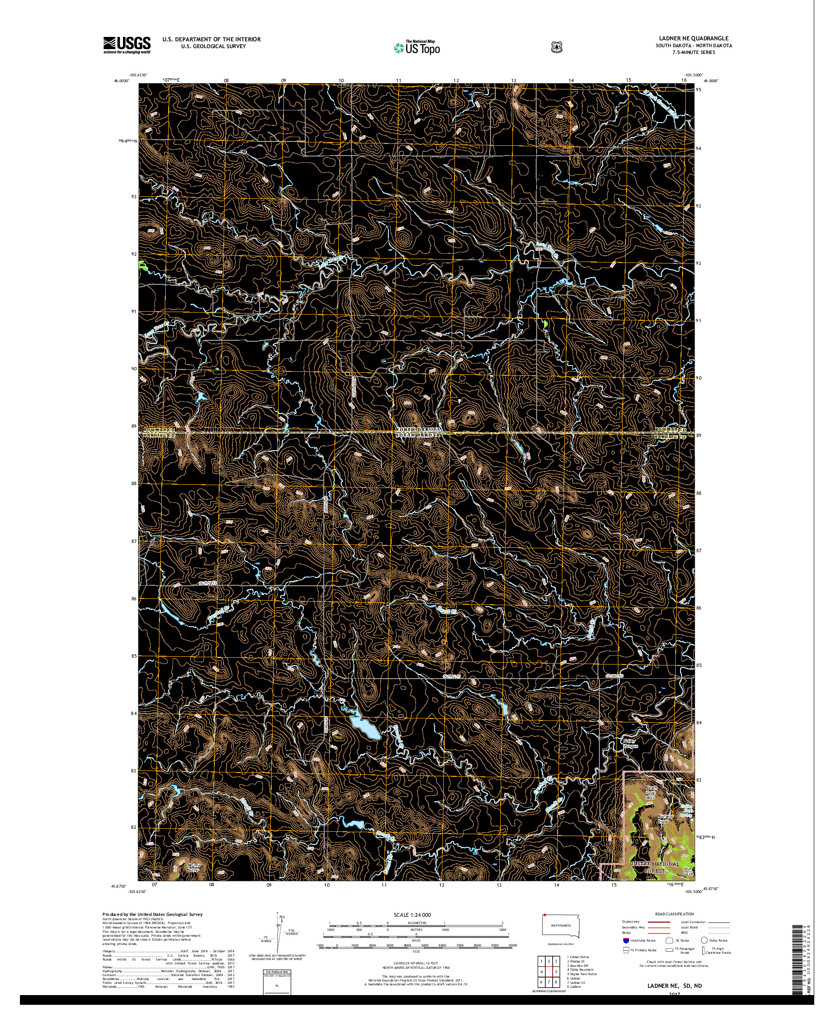 USGS US TOPO 7.5-MINUTE MAP FOR LADNER NE, SD,ND 2017