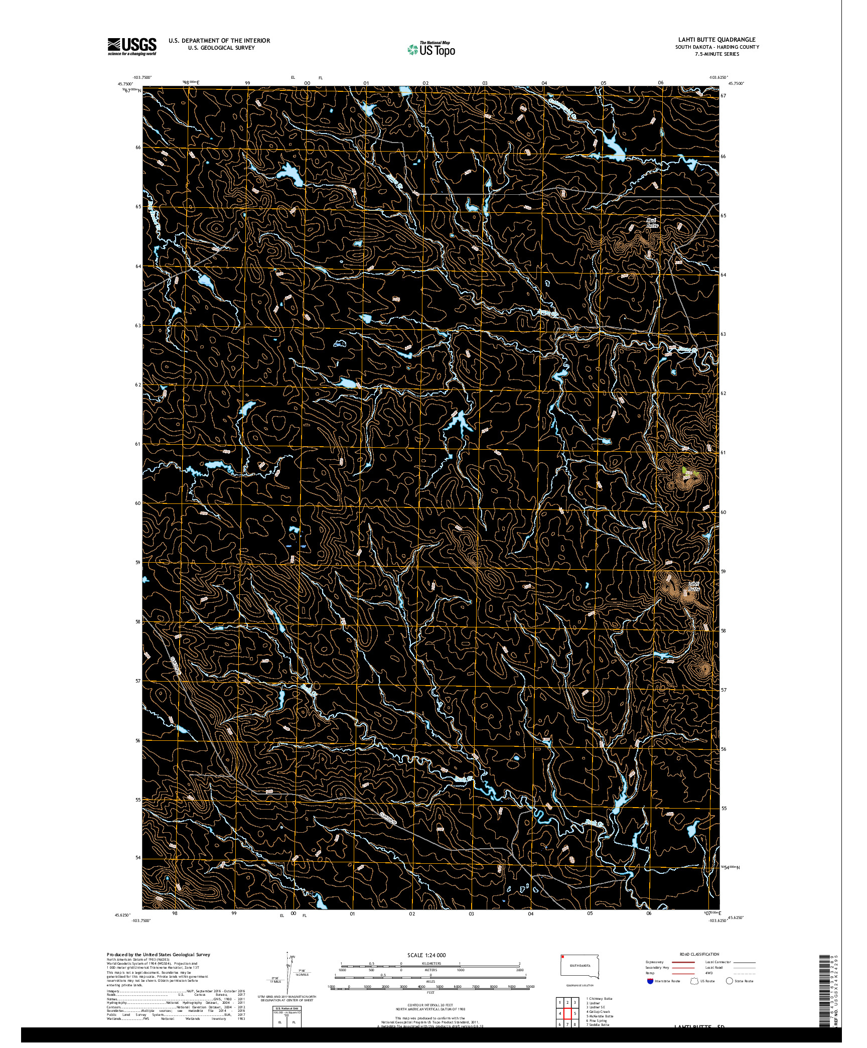 USGS US TOPO 7.5-MINUTE MAP FOR LAHTI BUTTE, SD 2017
