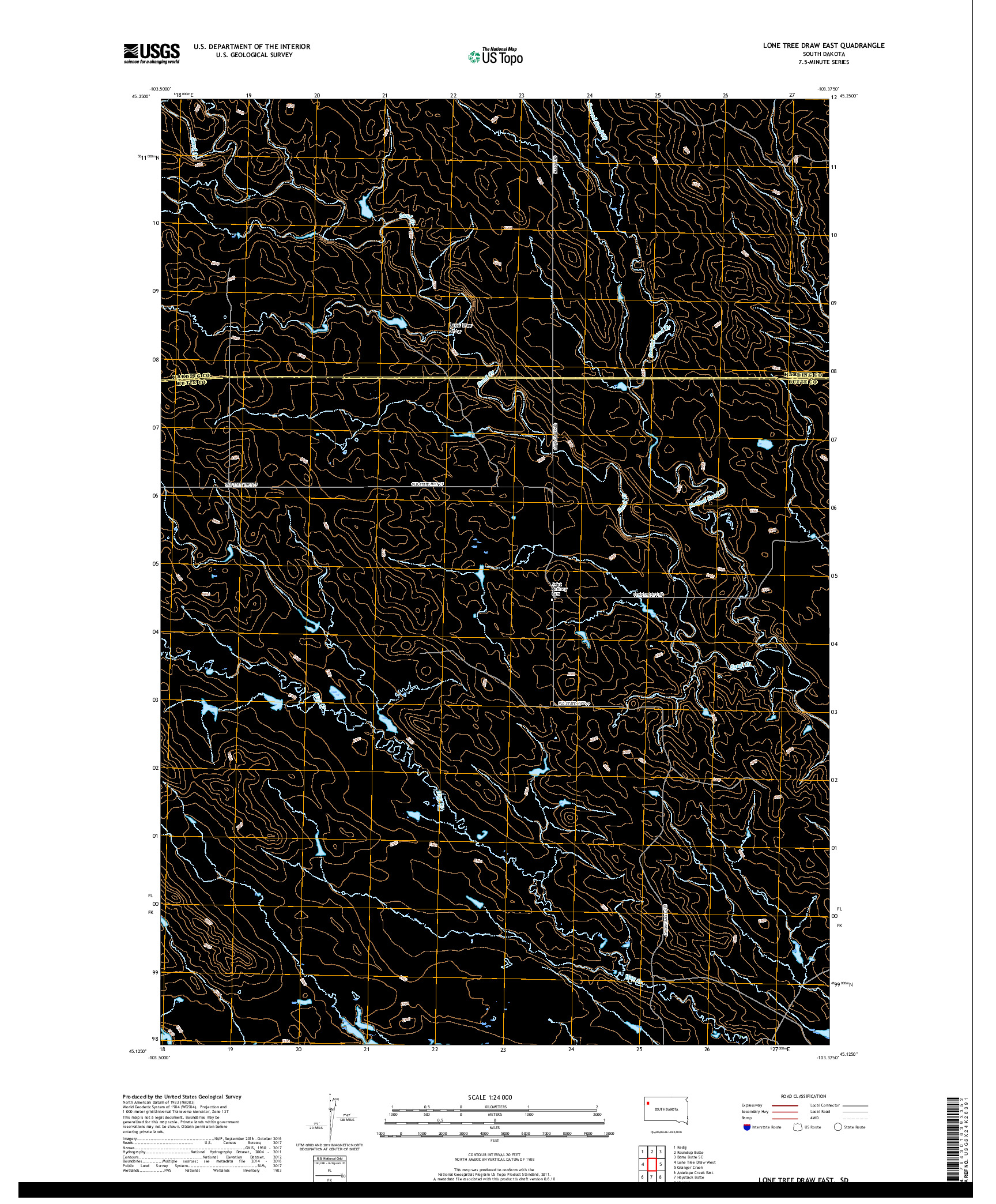 USGS US TOPO 7.5-MINUTE MAP FOR LONE TREE DRAW EAST, SD 2017