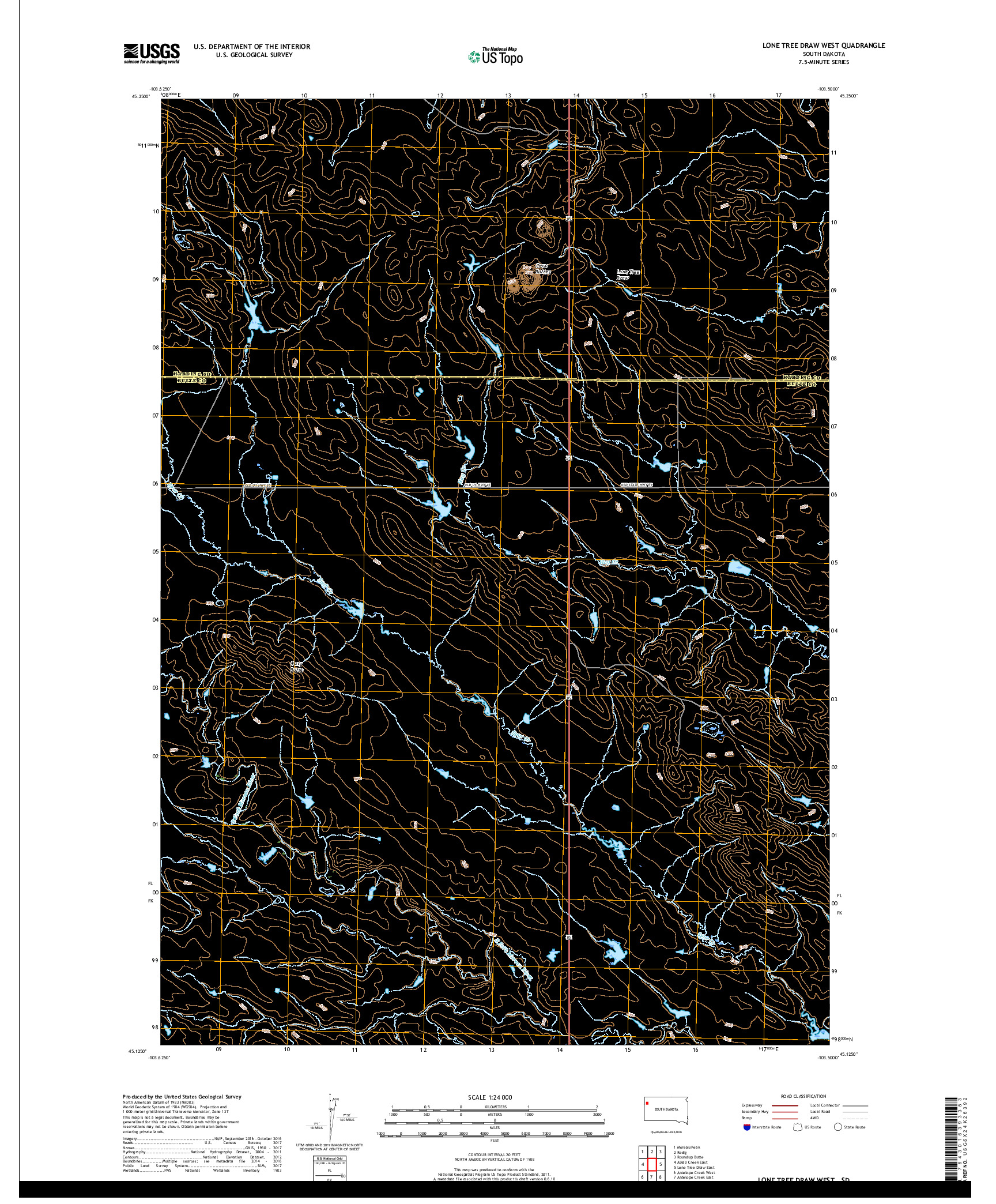 USGS US TOPO 7.5-MINUTE MAP FOR LONE TREE DRAW WEST, SD 2017