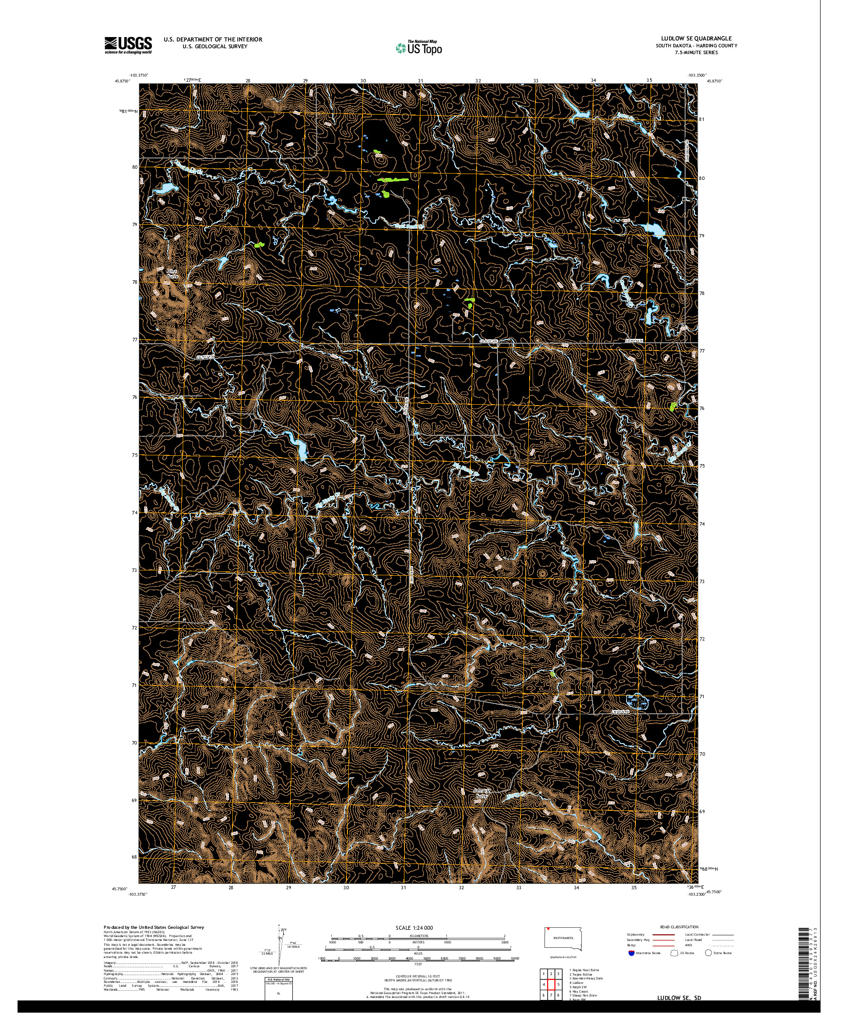 USGS US TOPO 7.5-MINUTE MAP FOR LUDLOW SE, SD 2017