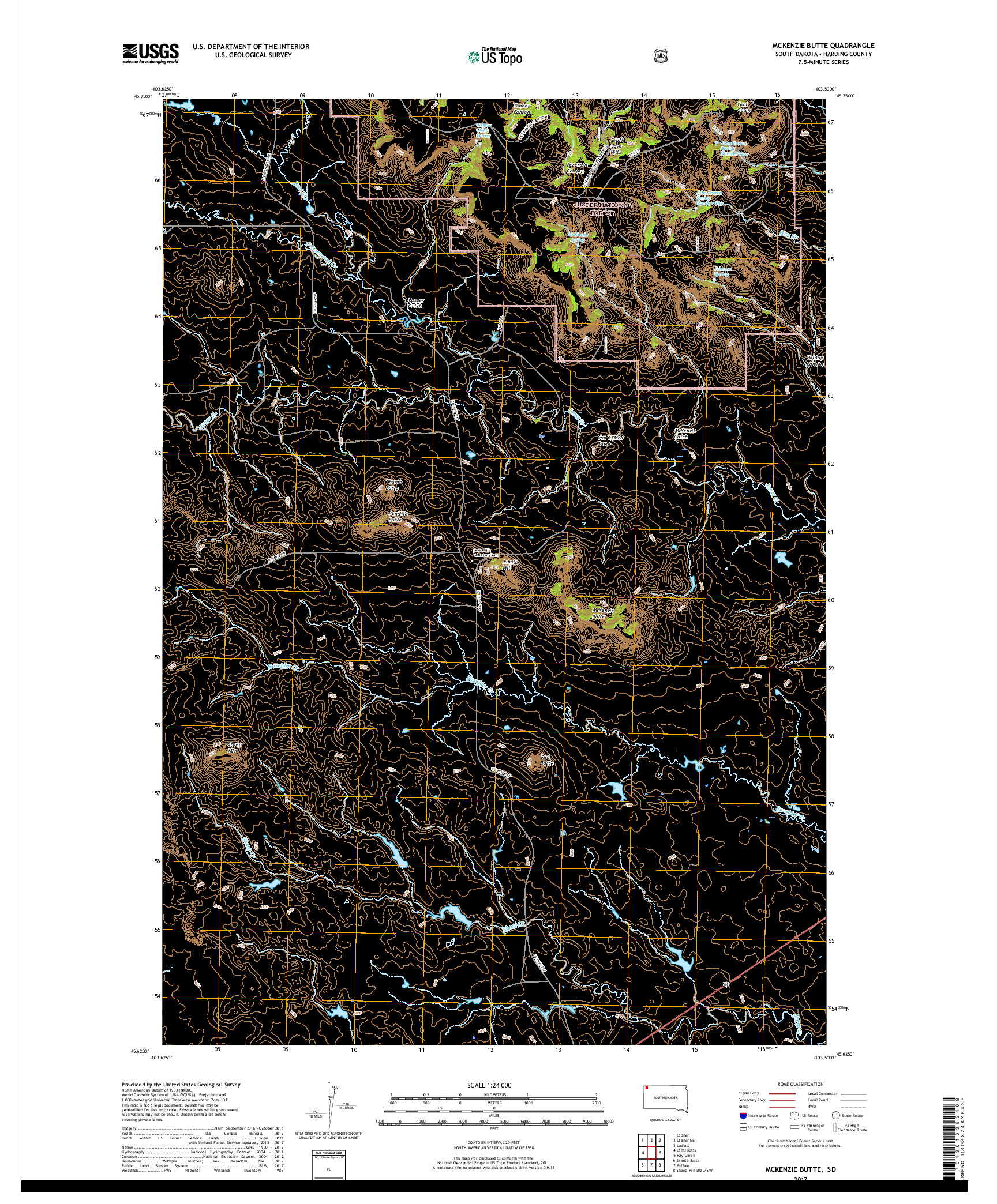 USGS US TOPO 7.5-MINUTE MAP FOR MCKENZIE BUTTE, SD 2017