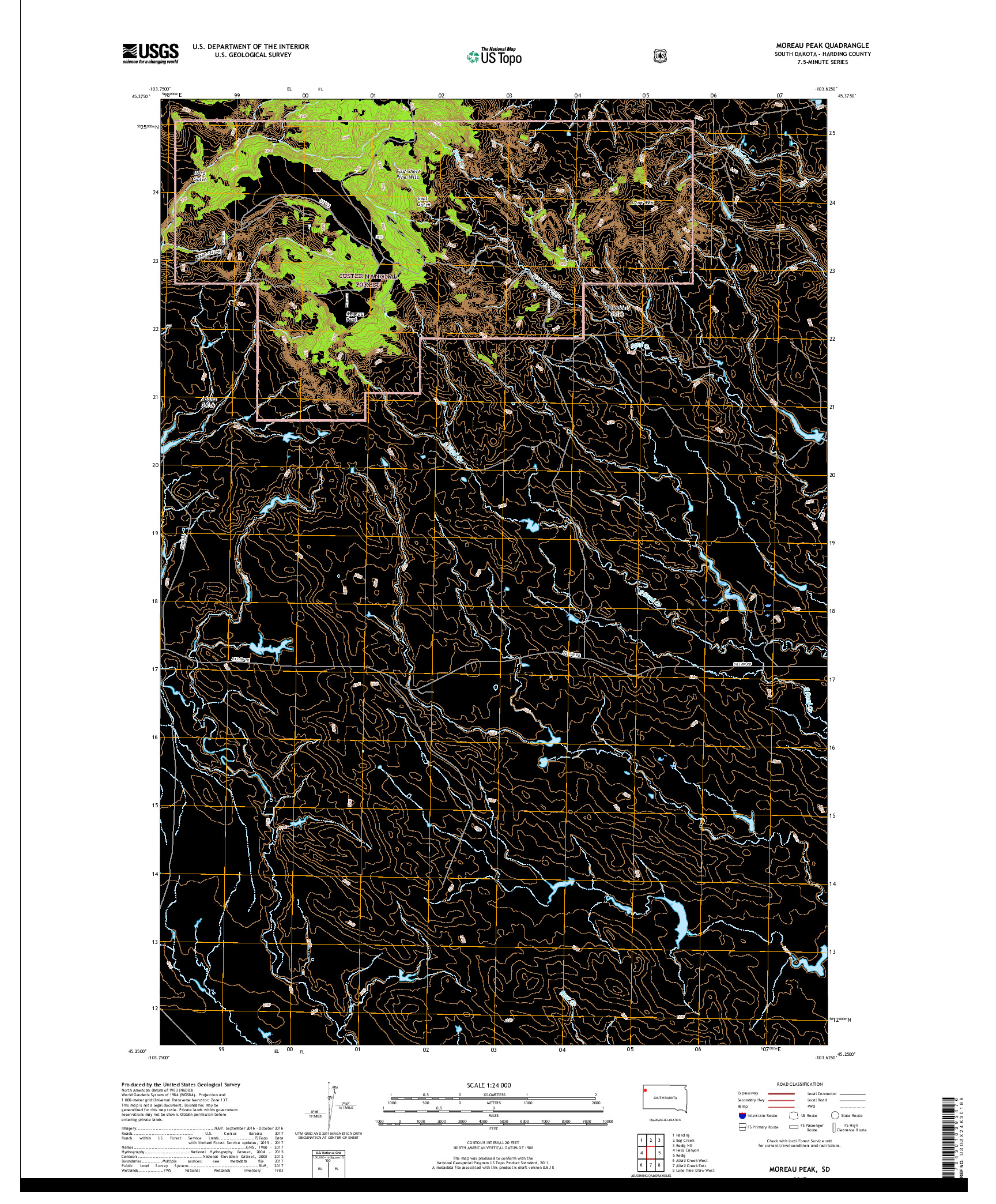 USGS US TOPO 7.5-MINUTE MAP FOR MOREAU PEAK, SD 2017