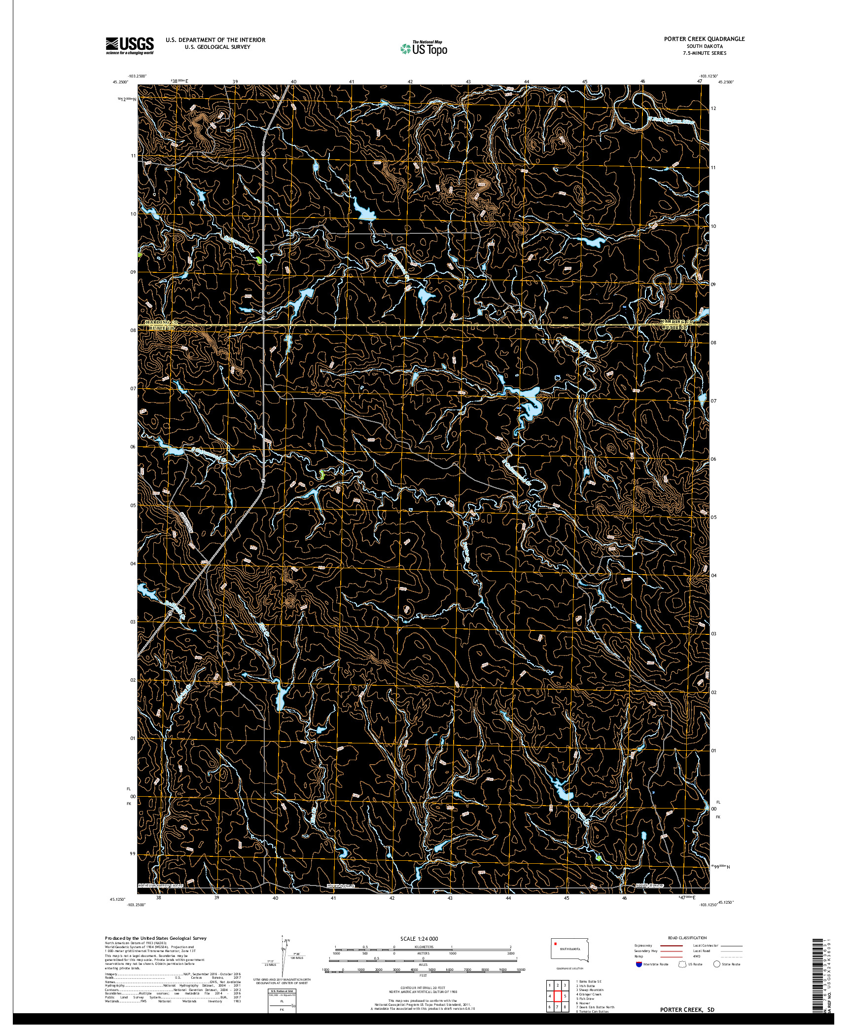 USGS US TOPO 7.5-MINUTE MAP FOR PORTER CREEK, SD 2017