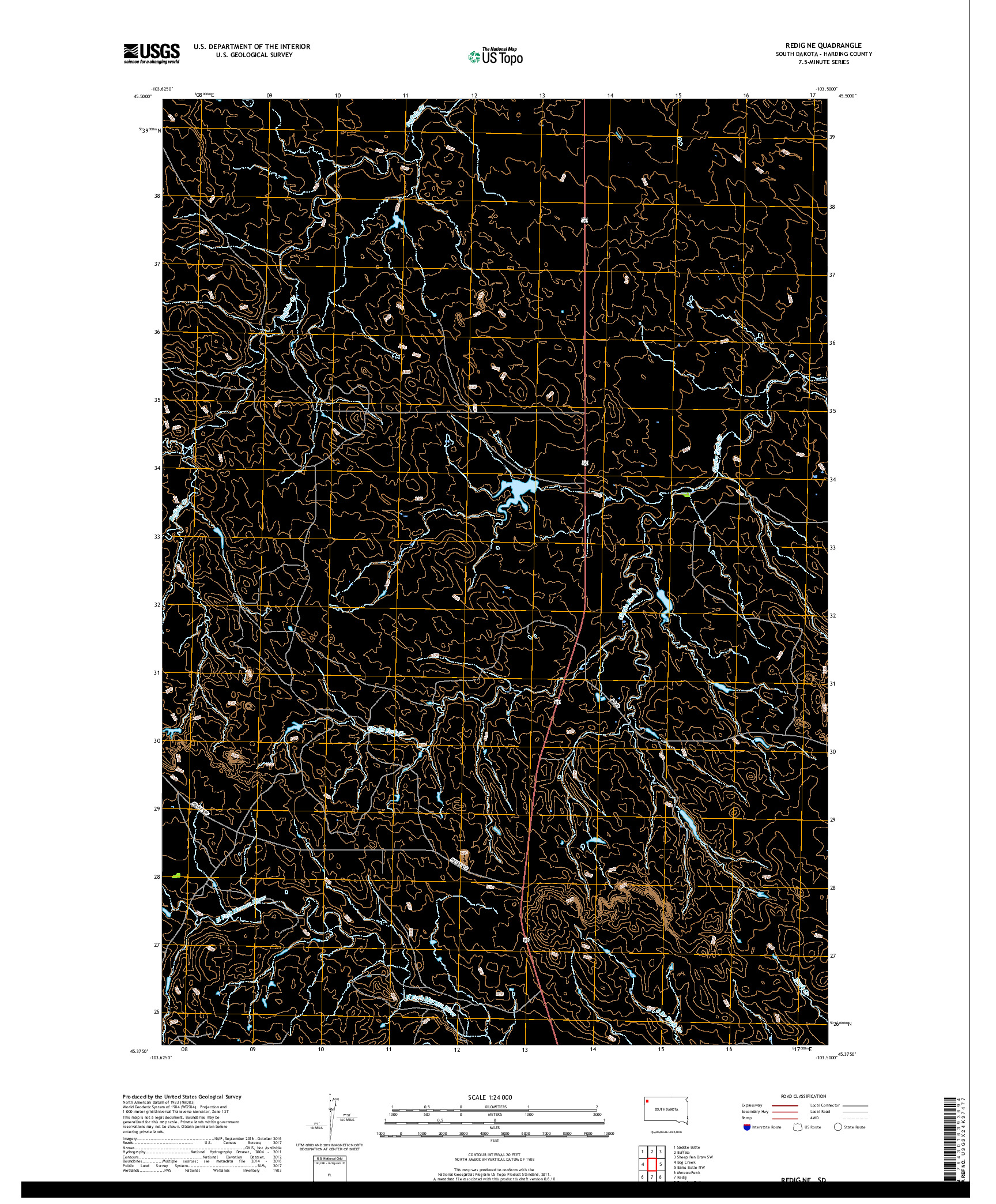 USGS US TOPO 7.5-MINUTE MAP FOR REDIG NE, SD 2017
