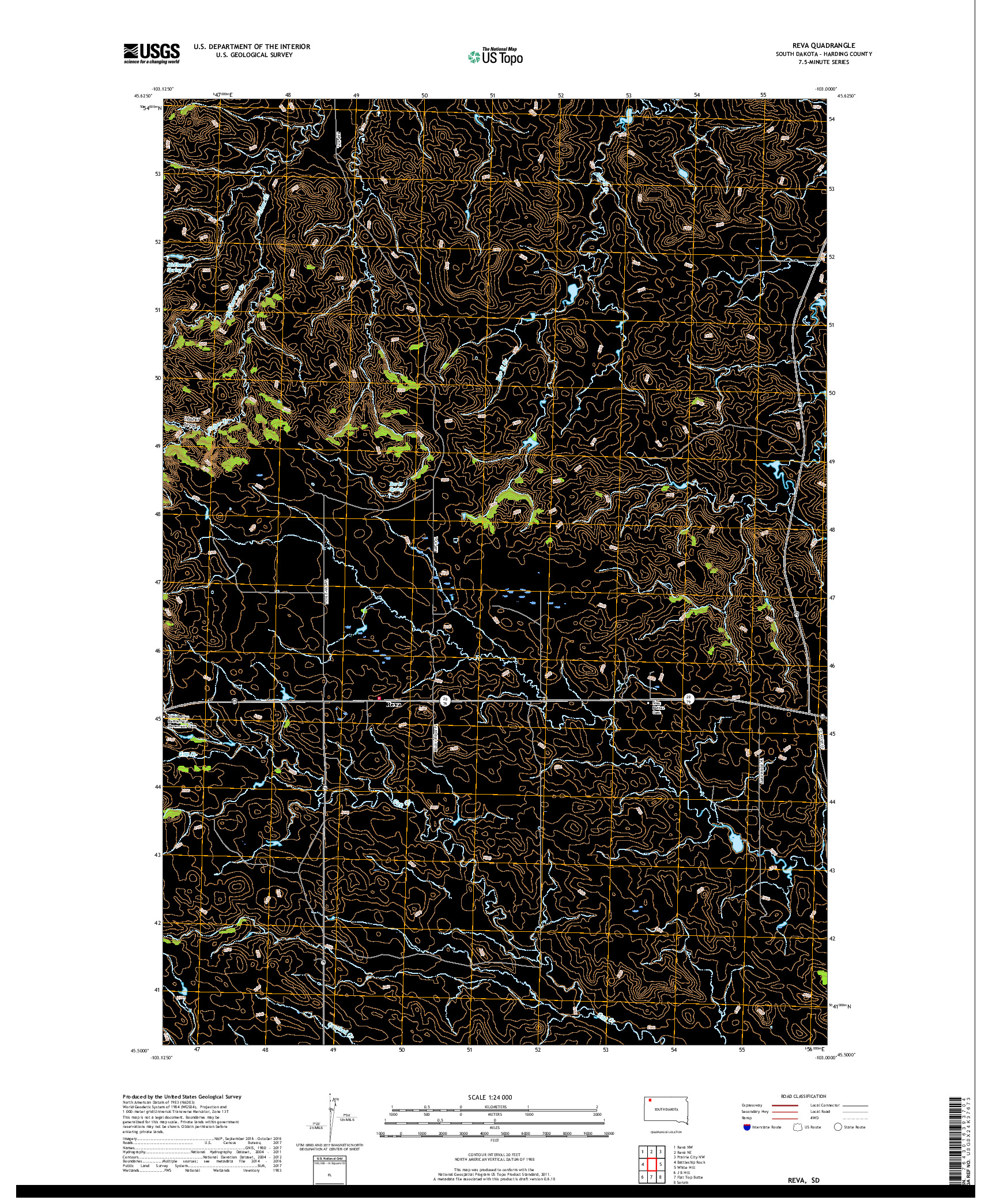 USGS US TOPO 7.5-MINUTE MAP FOR REVA, SD 2017