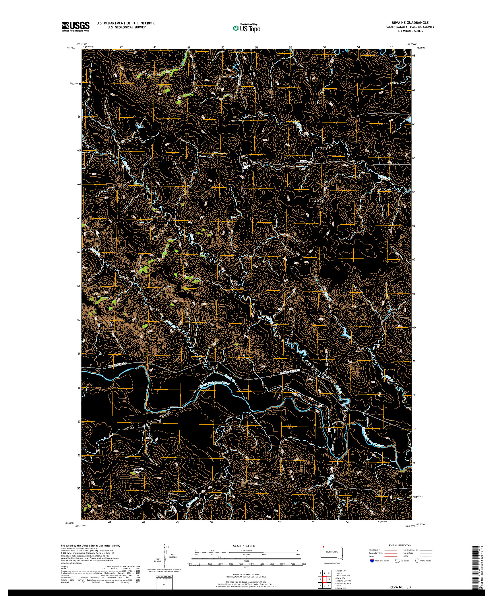 USGS US TOPO 7.5-MINUTE MAP FOR REVA NE, SD 2017