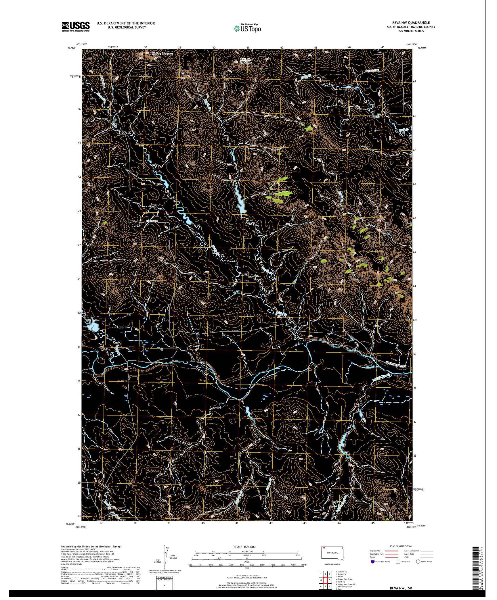 USGS US TOPO 7.5-MINUTE MAP FOR REVA NW, SD 2017