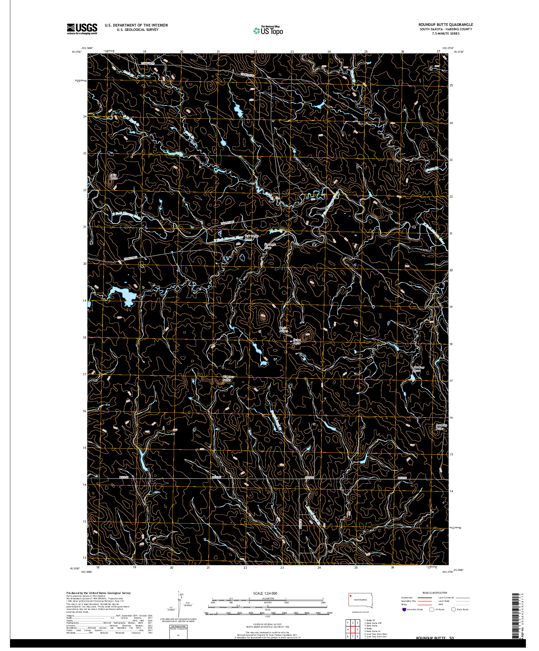 USGS US TOPO 7.5-MINUTE MAP FOR ROUNDUP BUTTE, SD 2017