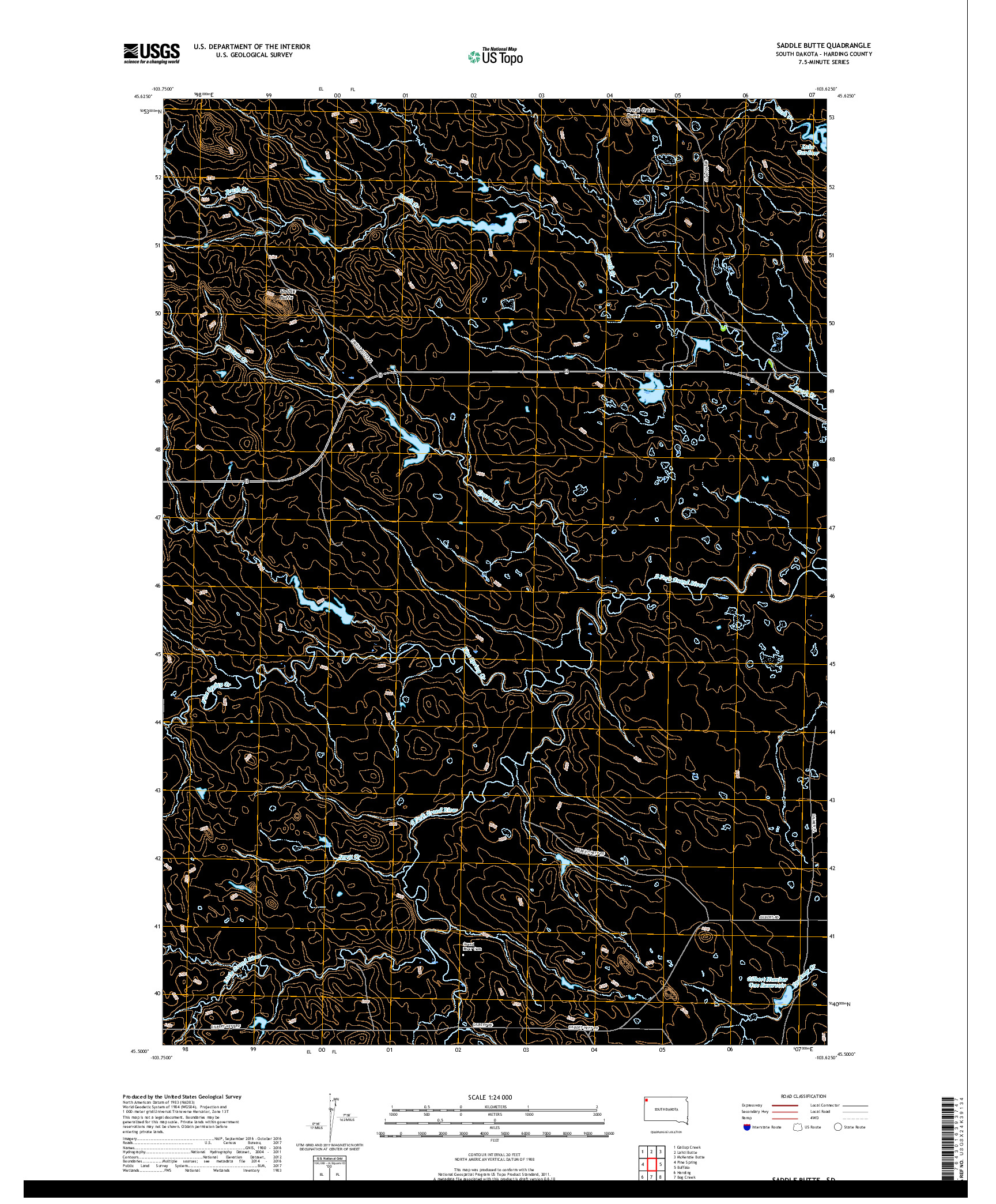 USGS US TOPO 7.5-MINUTE MAP FOR SADDLE BUTTE, SD 2017