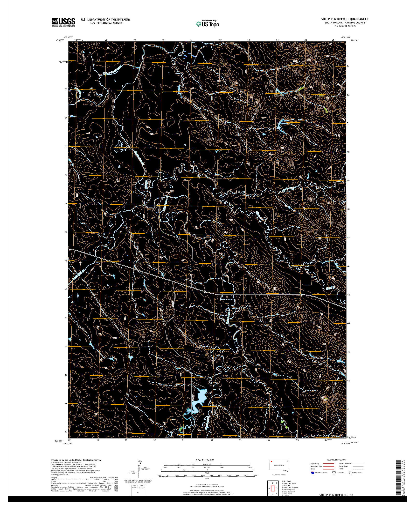 USGS US TOPO 7.5-MINUTE MAP FOR SHEEP PEN DRAW SE, SD 2017