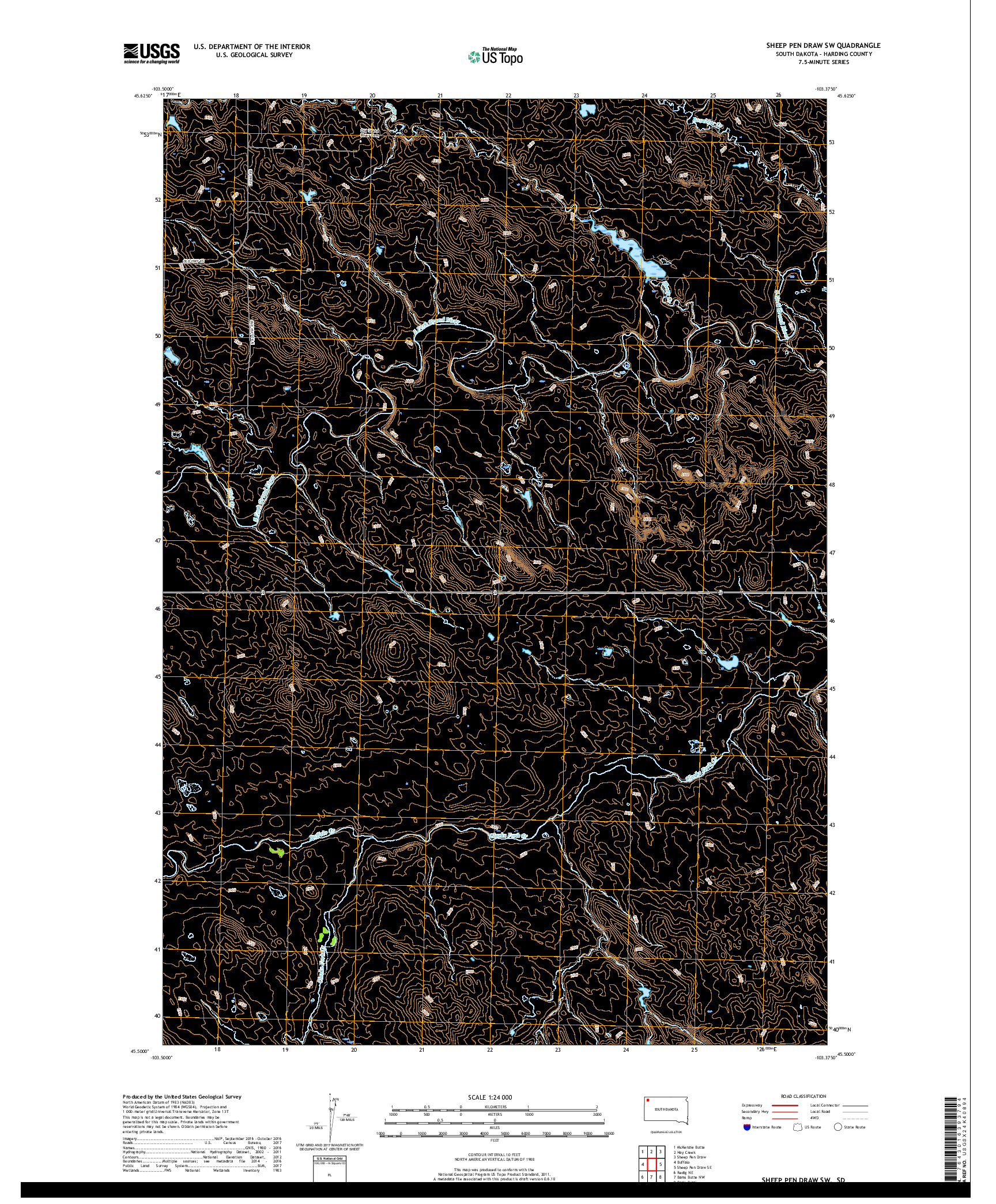 USGS US TOPO 7.5-MINUTE MAP FOR SHEEP PEN DRAW SW, SD 2017