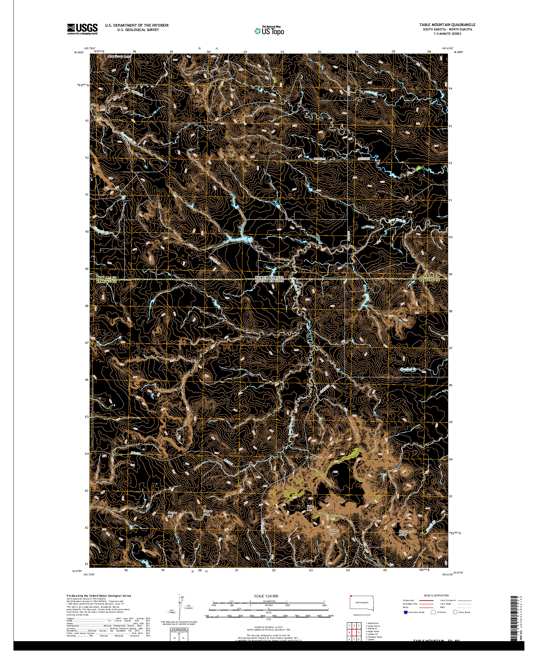 USGS US TOPO 7.5-MINUTE MAP FOR TABLE MOUNTAIN, SD,ND 2017