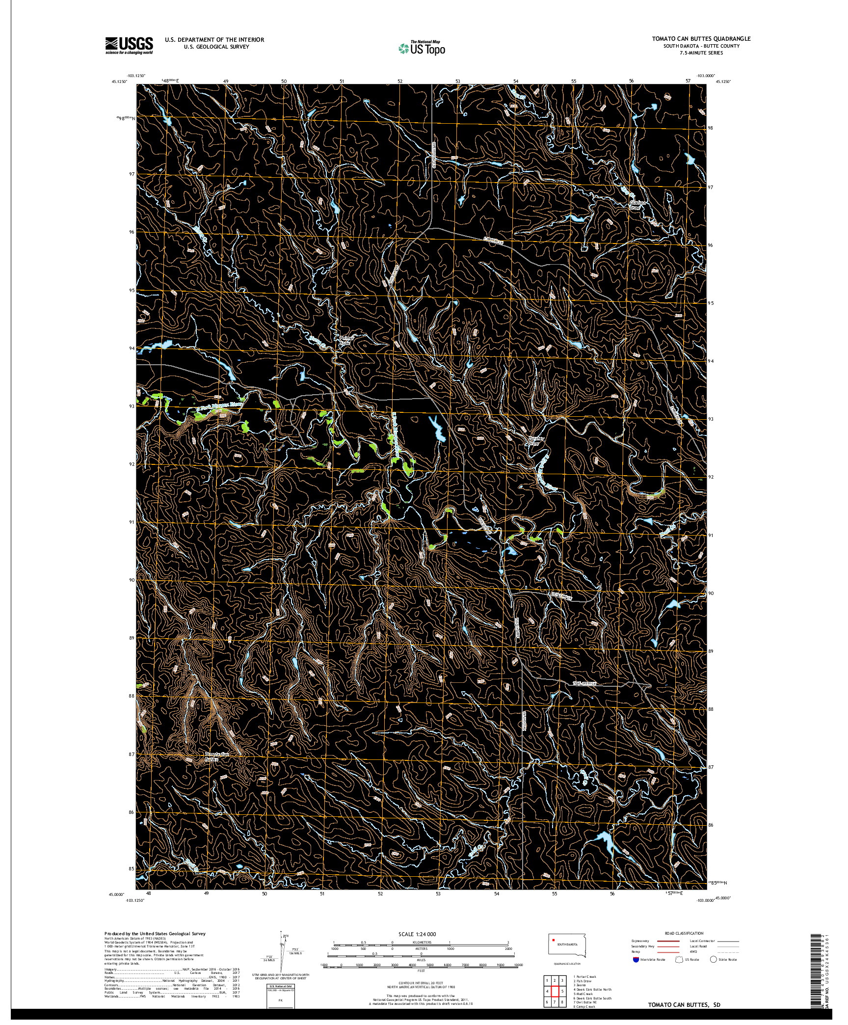 USGS US TOPO 7.5-MINUTE MAP FOR TOMATO CAN BUTTES, SD 2017