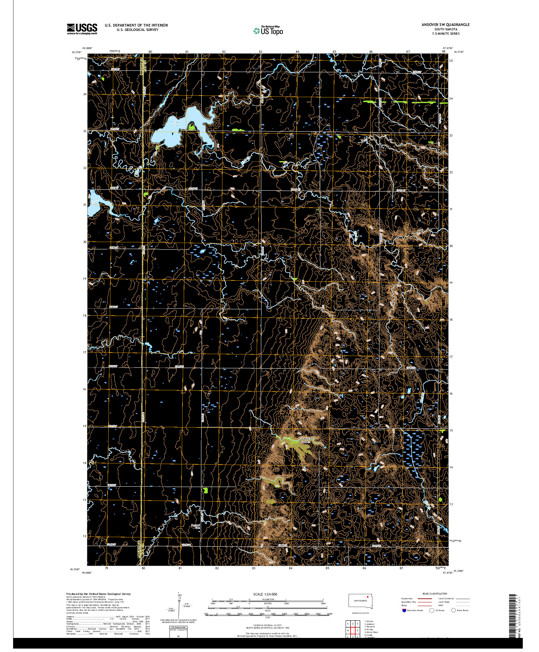 USGS US TOPO 7.5-MINUTE MAP FOR ANDOVER SW, SD 2017