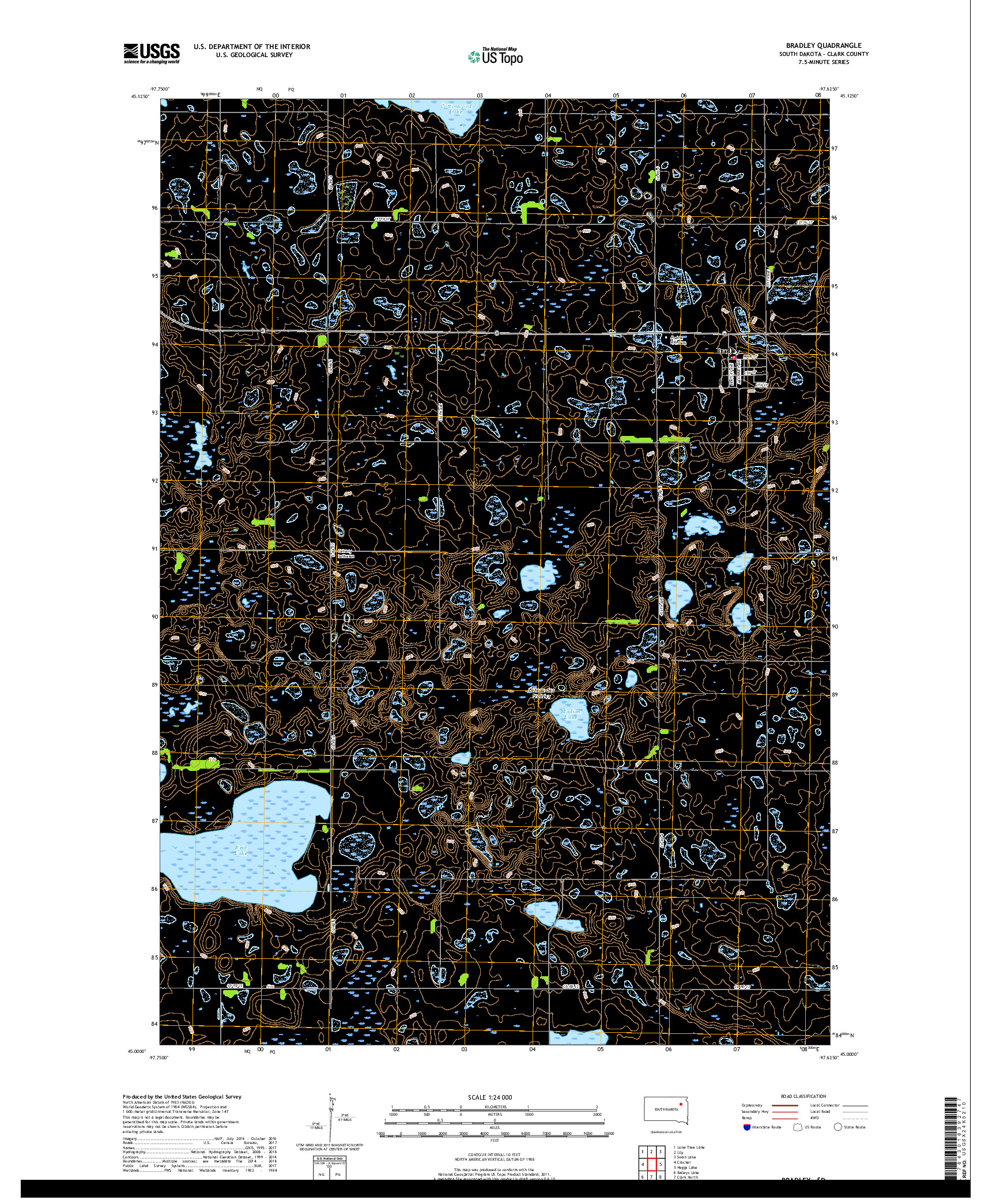 USGS US TOPO 7.5-MINUTE MAP FOR BRADLEY, SD 2017