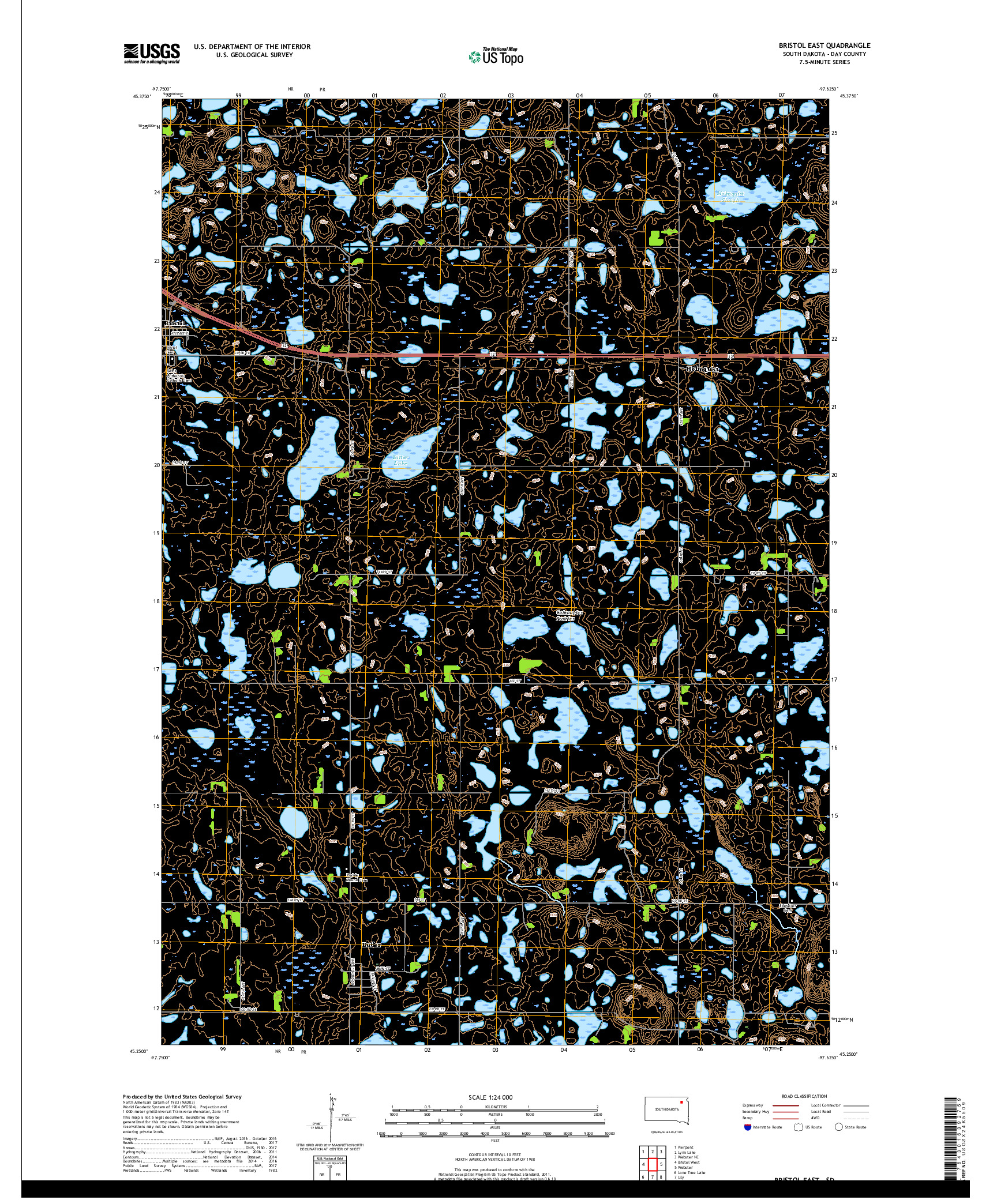 USGS US TOPO 7.5-MINUTE MAP FOR BRISTOL EAST, SD 2017