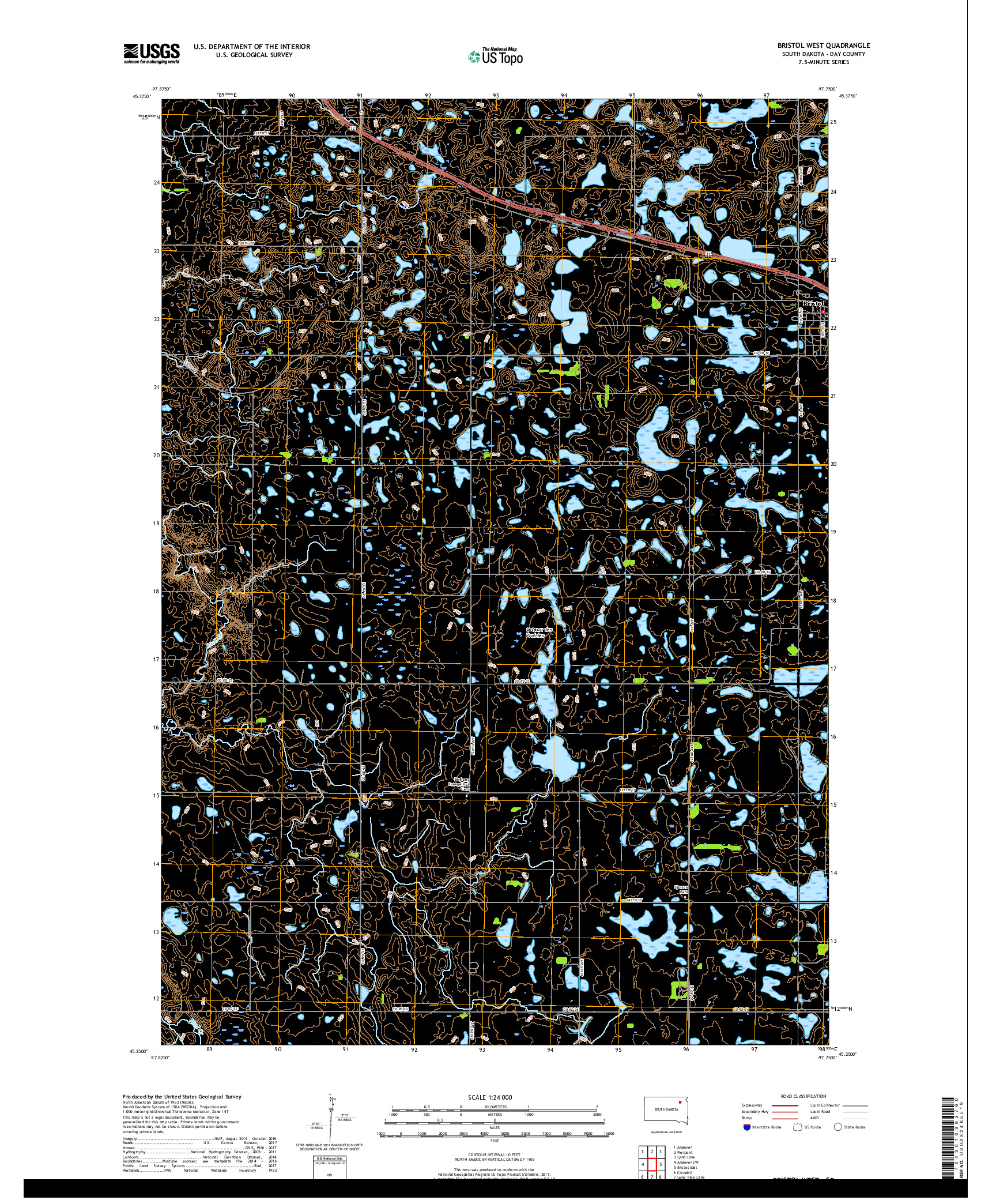 USGS US TOPO 7.5-MINUTE MAP FOR BRISTOL WEST, SD 2017