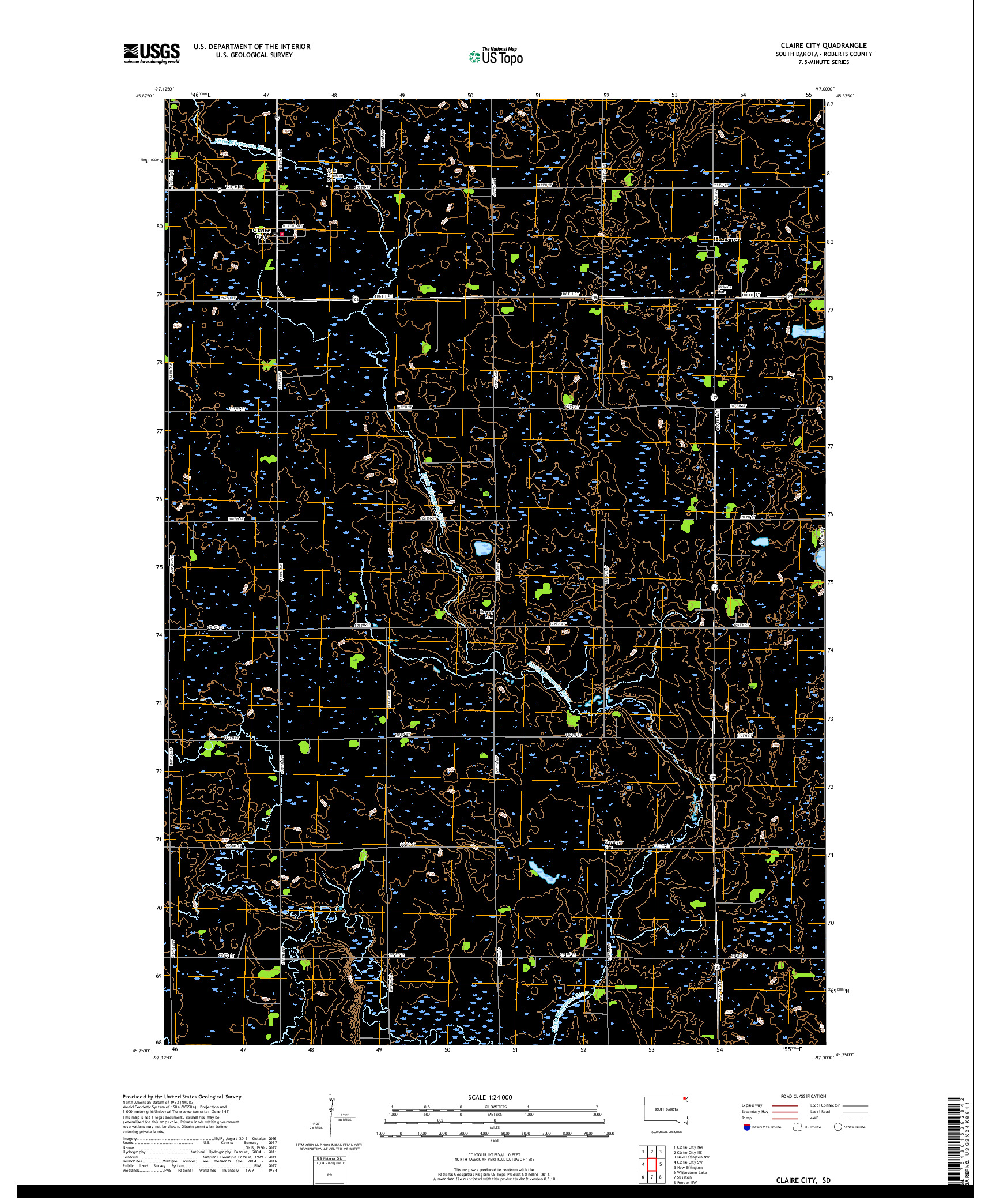 USGS US TOPO 7.5-MINUTE MAP FOR CLAIRE CITY, SD 2017