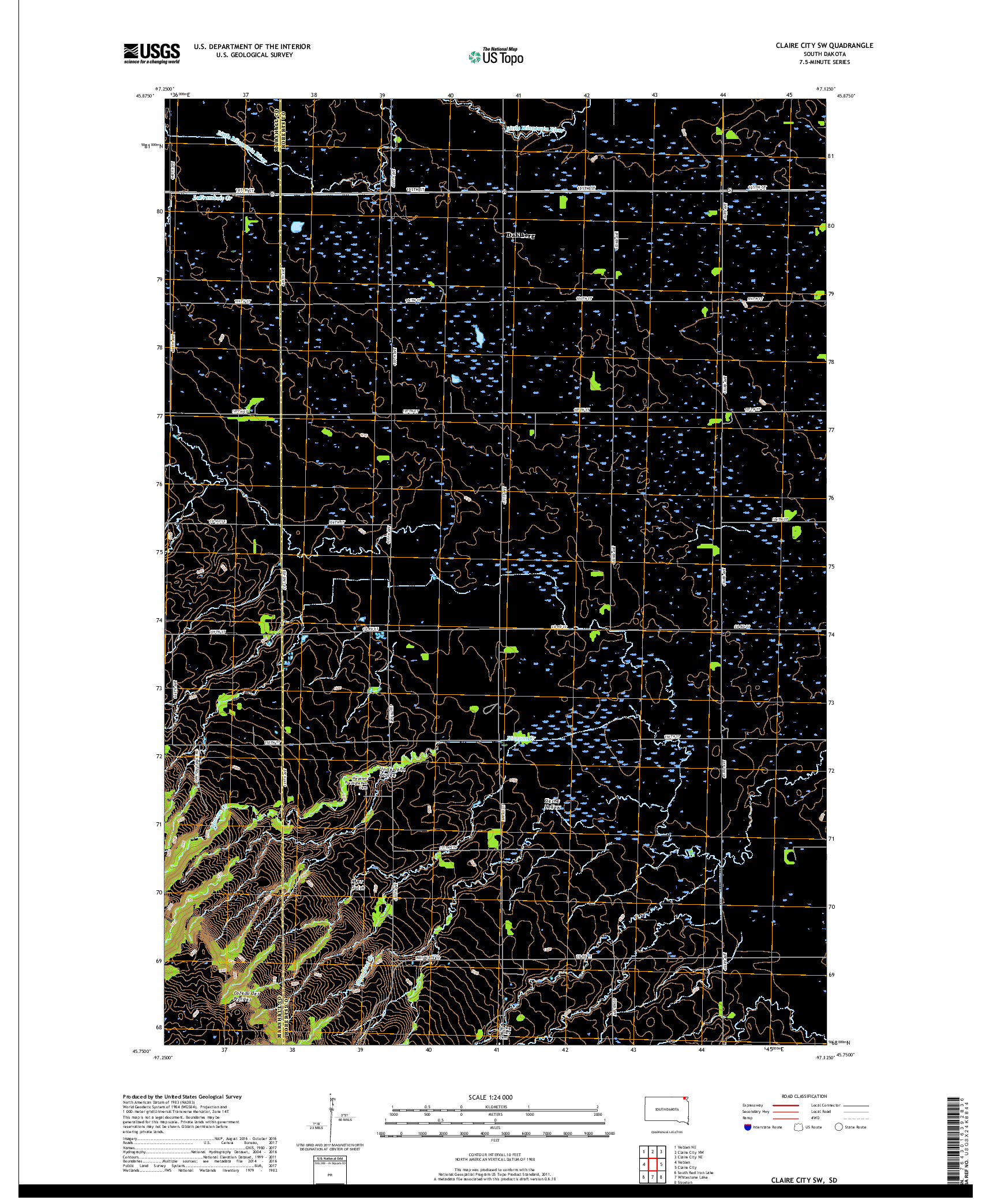 USGS US TOPO 7.5-MINUTE MAP FOR CLAIRE CITY SW, SD 2017