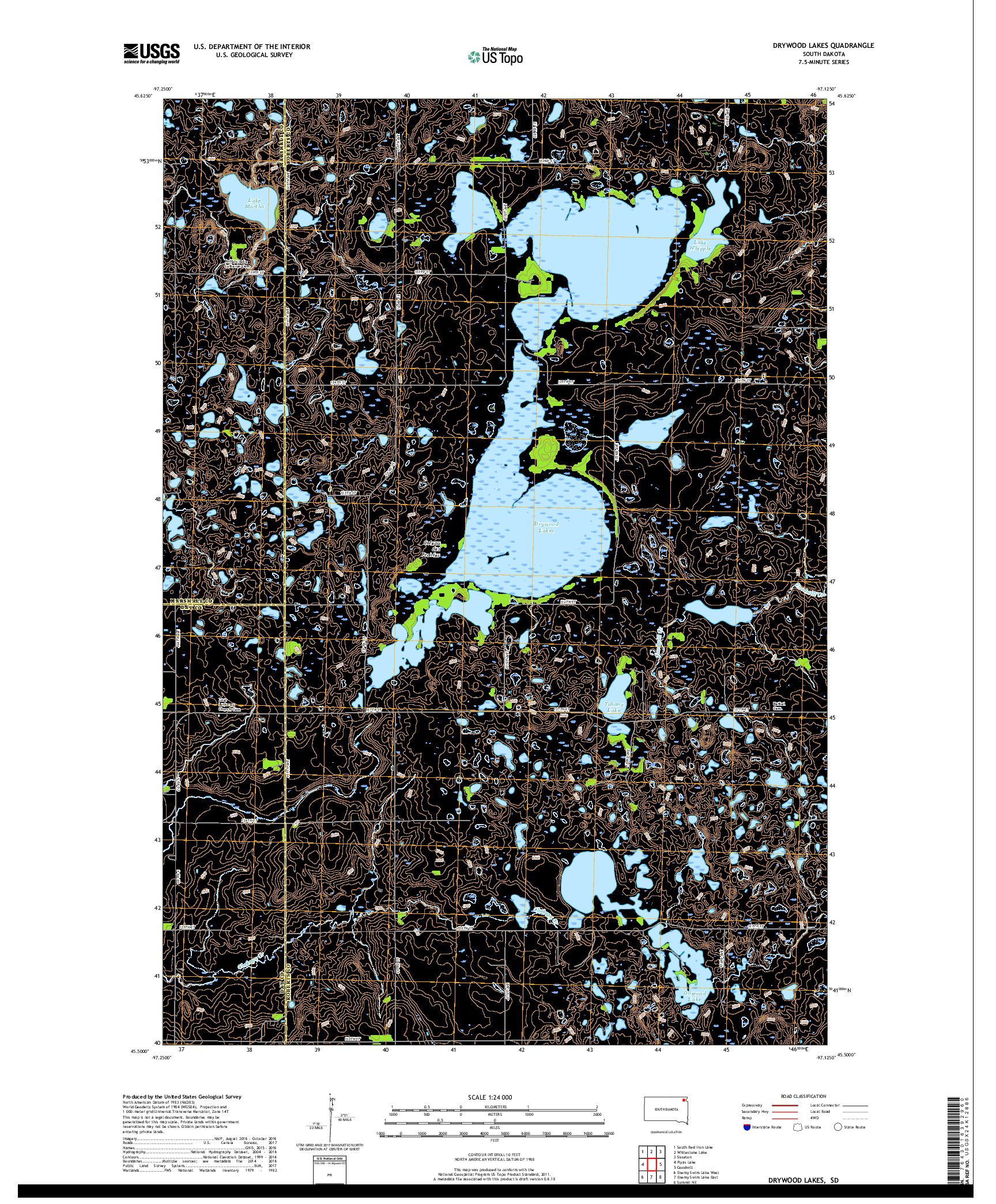 USGS US TOPO 7.5-MINUTE MAP FOR DRYWOOD LAKES, SD 2017