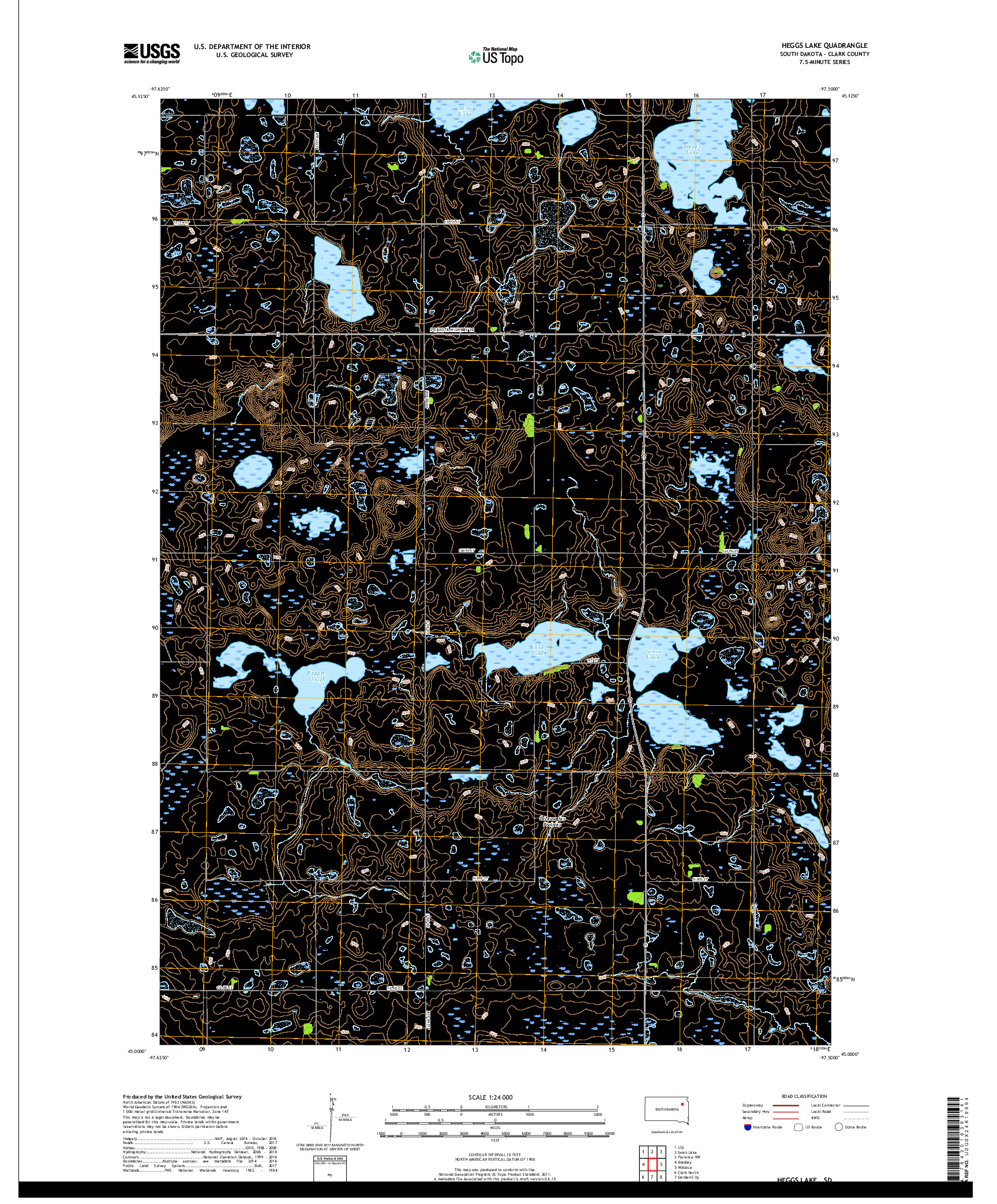 USGS US TOPO 7.5-MINUTE MAP FOR HEGGS LAKE, SD 2017